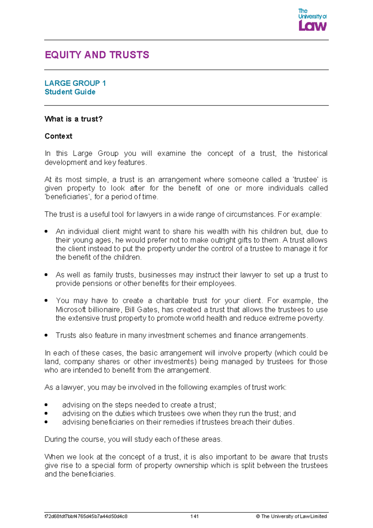 Unit 1 - Student Guide: Understanding Trusts in Large Group Sessions ...