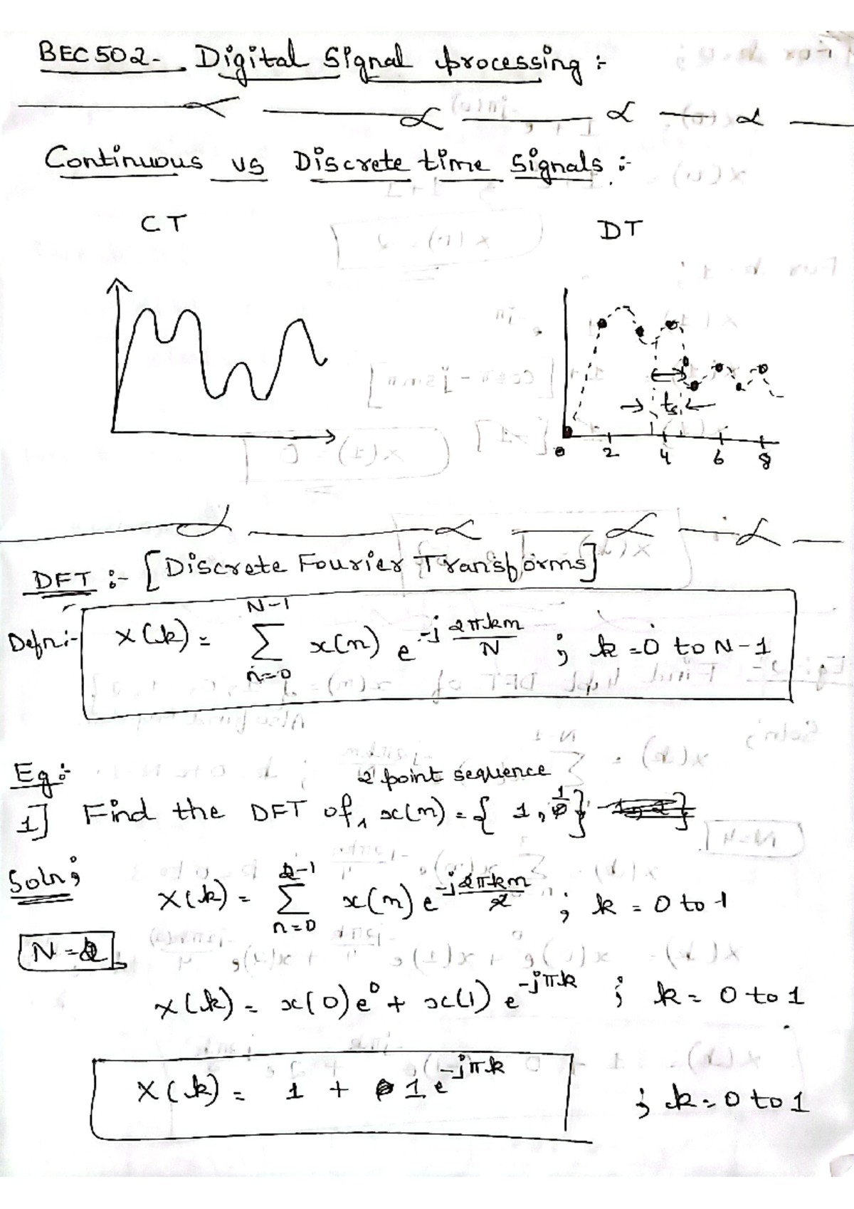DFT - Notes - Digital Signal processing (a) Continuous us Discrete time ...