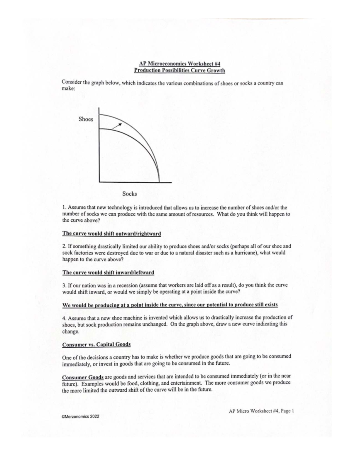 AP Microeconomics Worksheet: Production Possibilities Curve Analysis ...