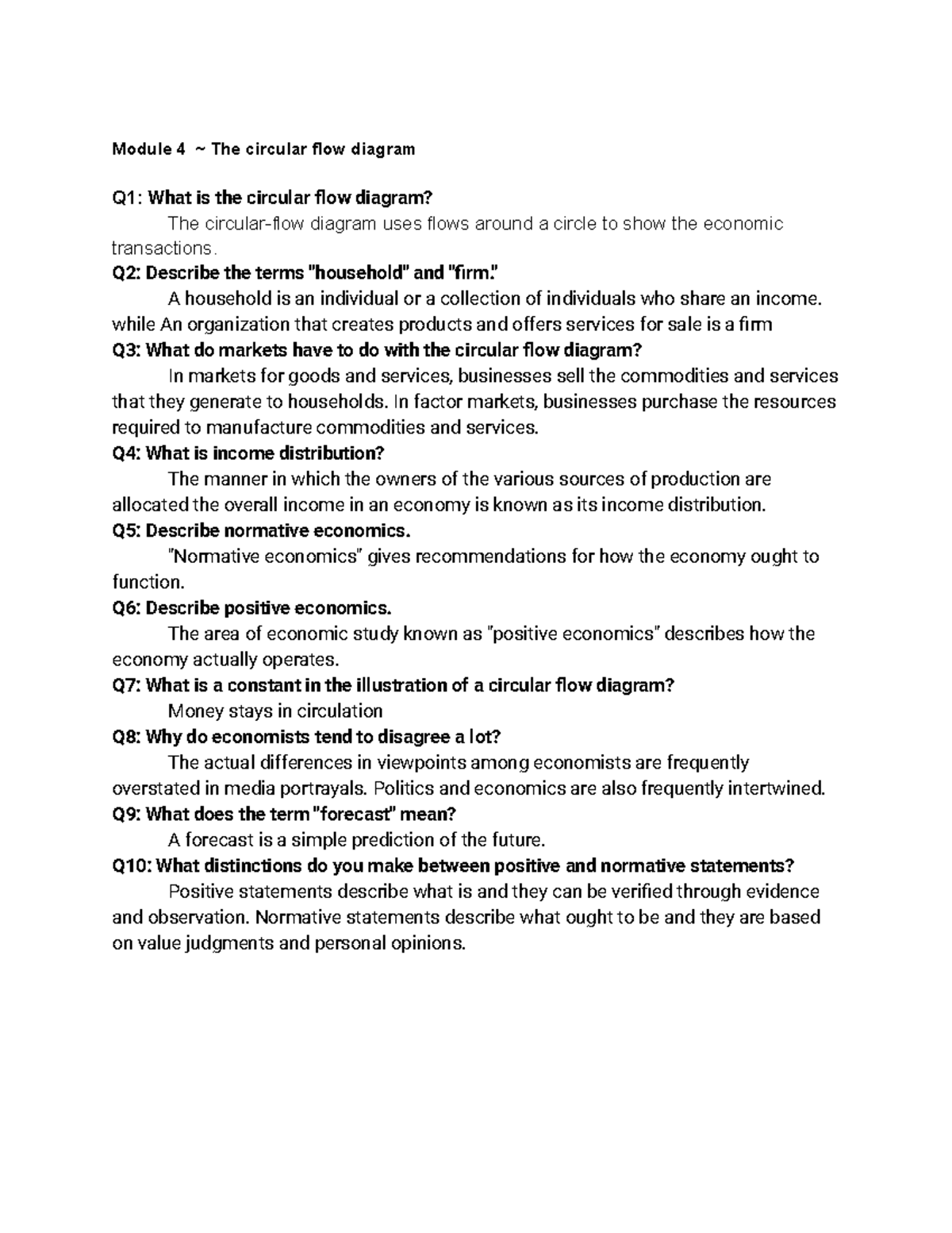 Module 4 - Module 4 ~ The circular flow diagram Q1: What is the ...