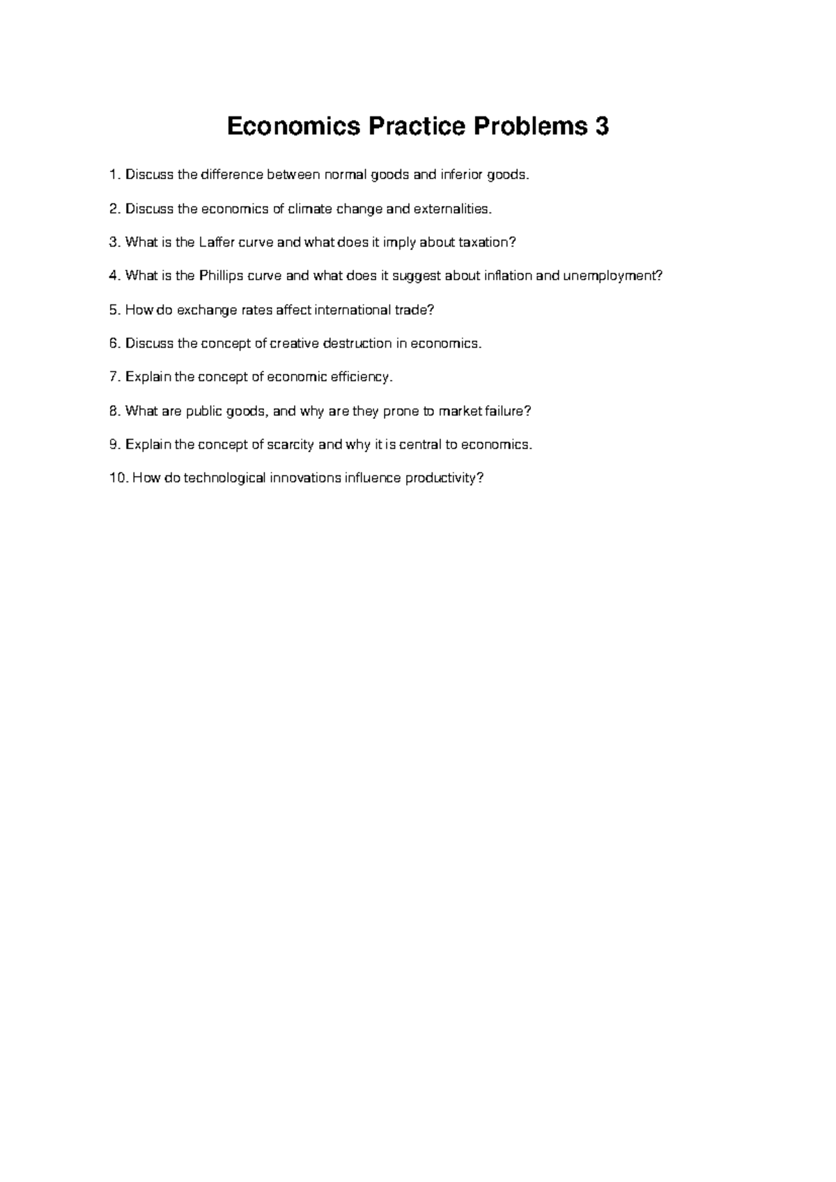 ECO 101: Practice Problems on Key Economic Concepts - Studocu