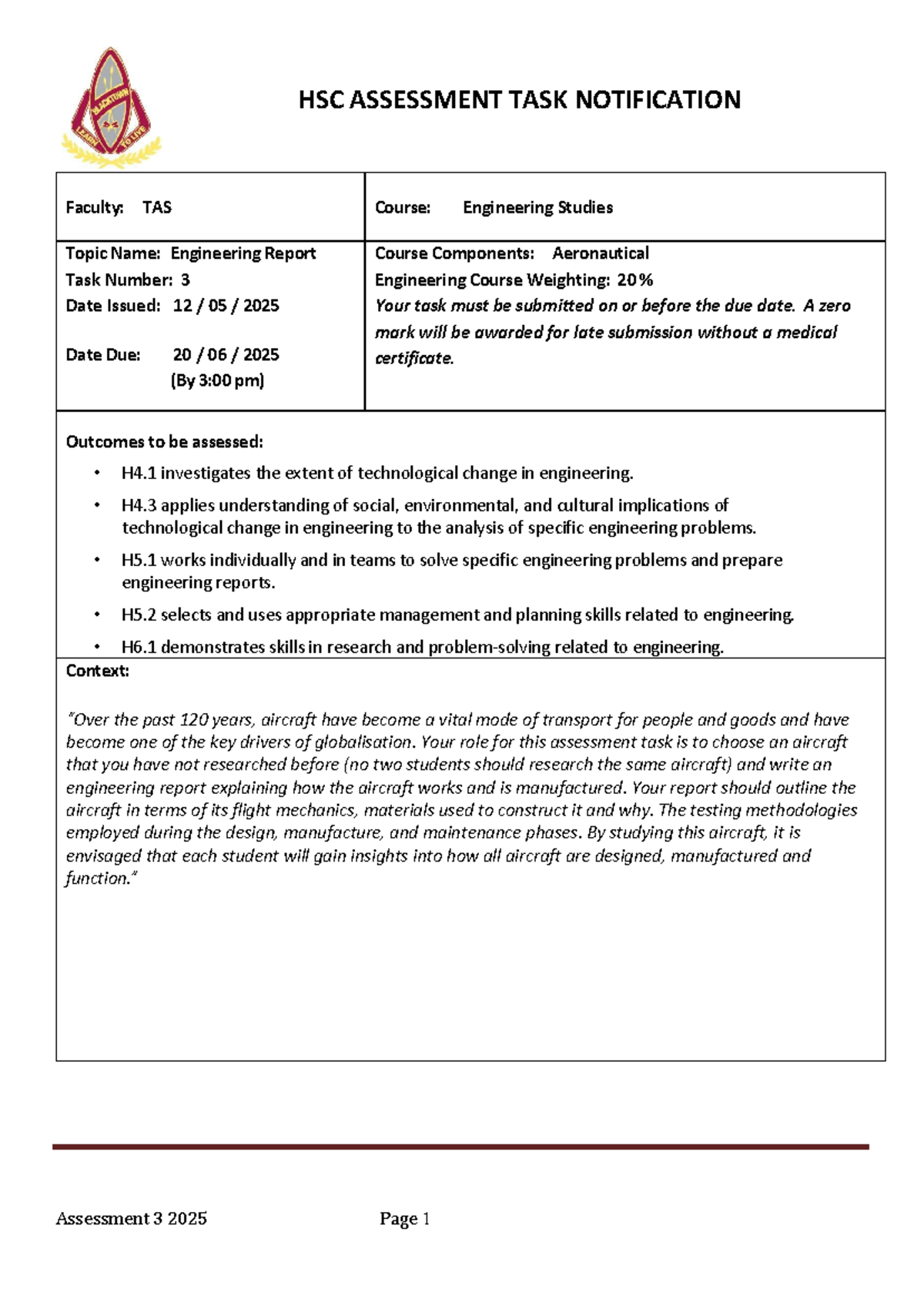 Assessment Task 3 Notification - Engineering Report (2025) - Studocu