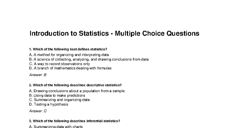 Introduction to Statistics MCQ Review for Exam - Studocu