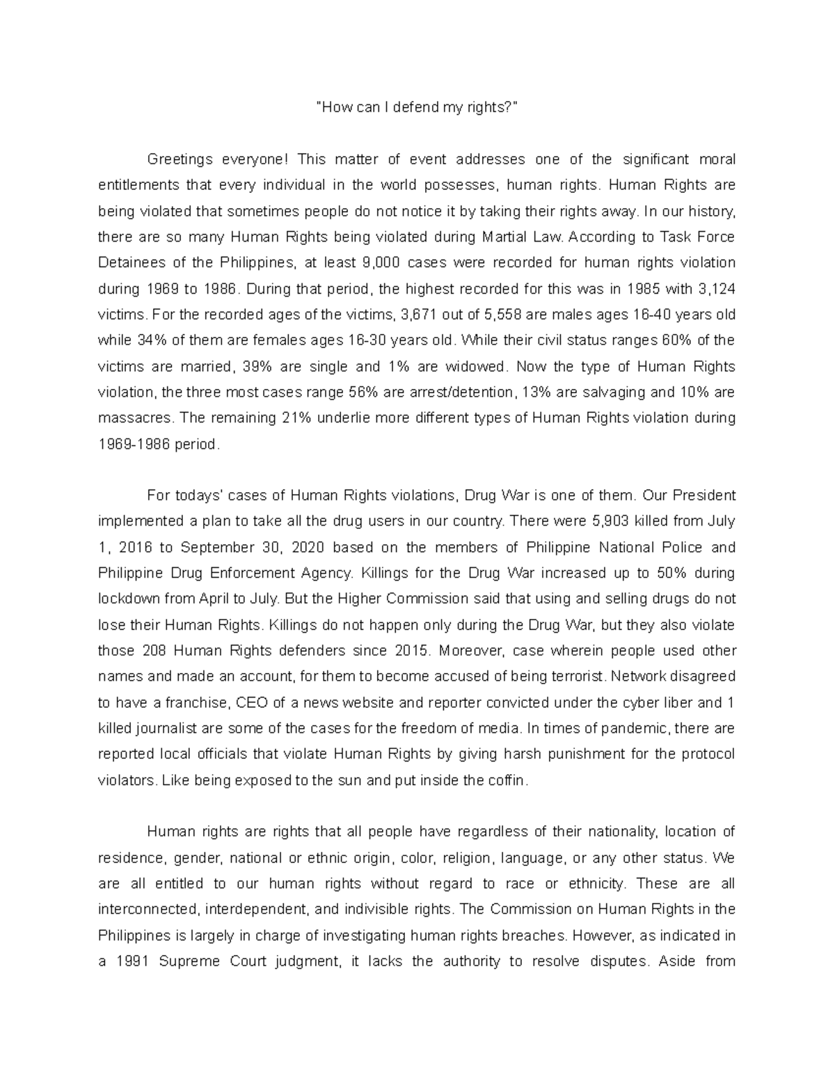 RPH Privilege-Speech - Lecture notes 1 - “How can I defend my rights ...