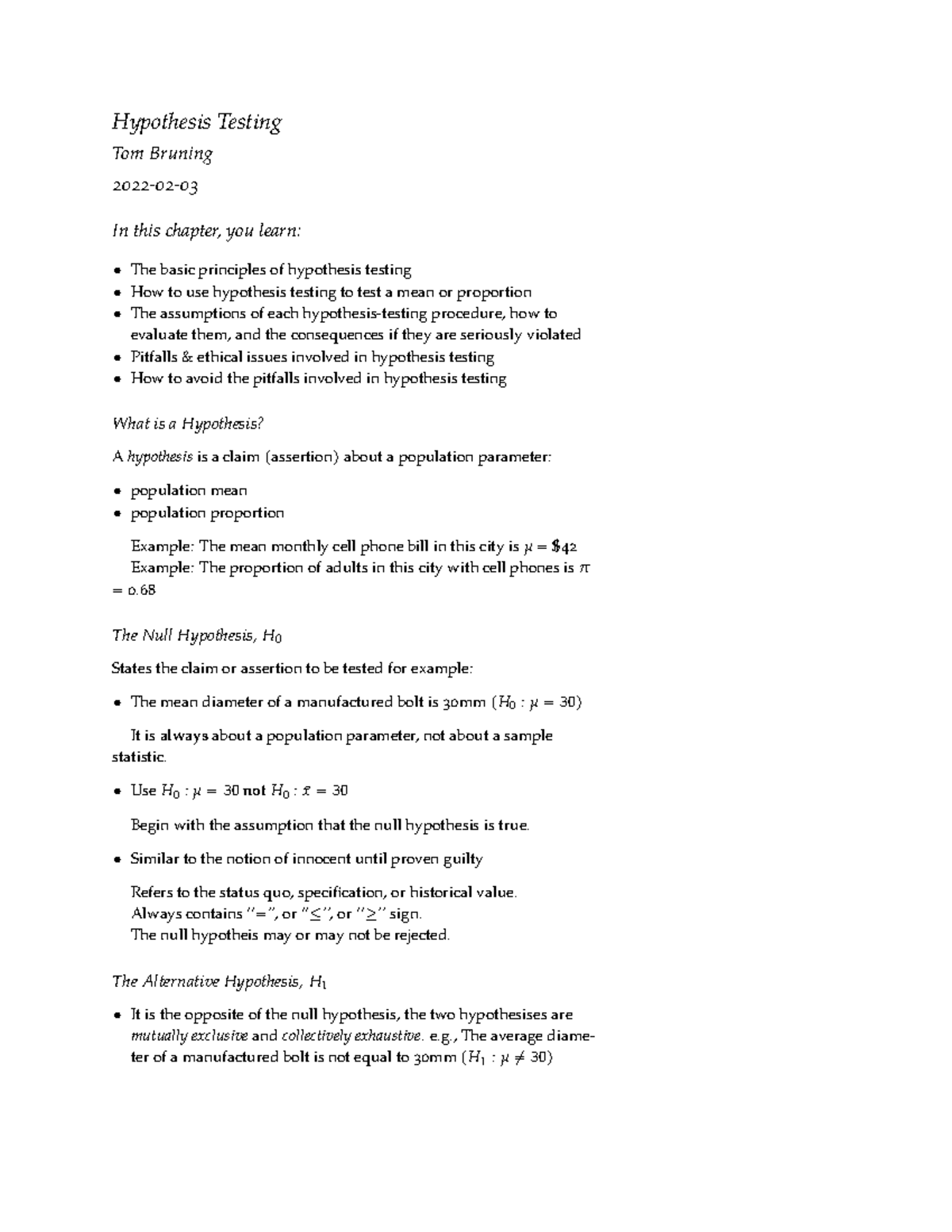Hypothesis Testing Overview - Spring 2025 - Studocu