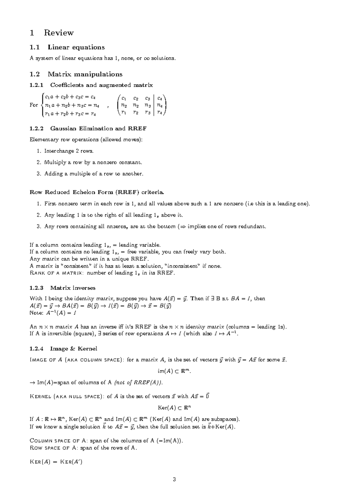 Review of matrices part 1 - 1 Review 1 Linear equations A system of ...