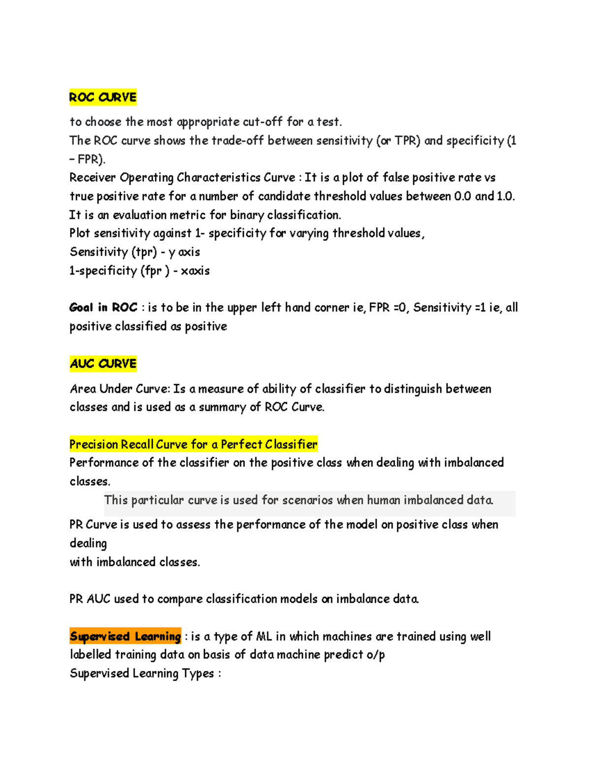 ML 5 - Lecture Notes 5: ROC & AUC Curves and Linear Regression - Studocu