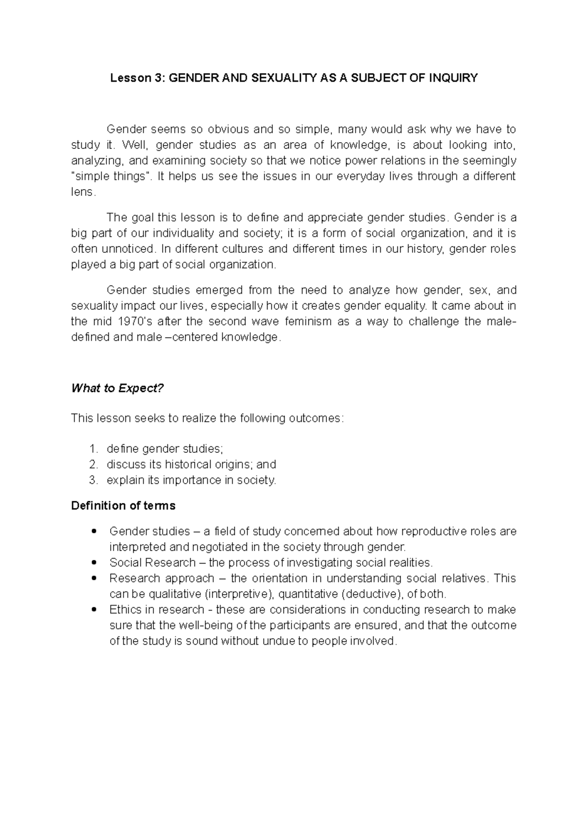 Lesson 3: Gender and Sexuality - An Analytical Inquiry - Studocu