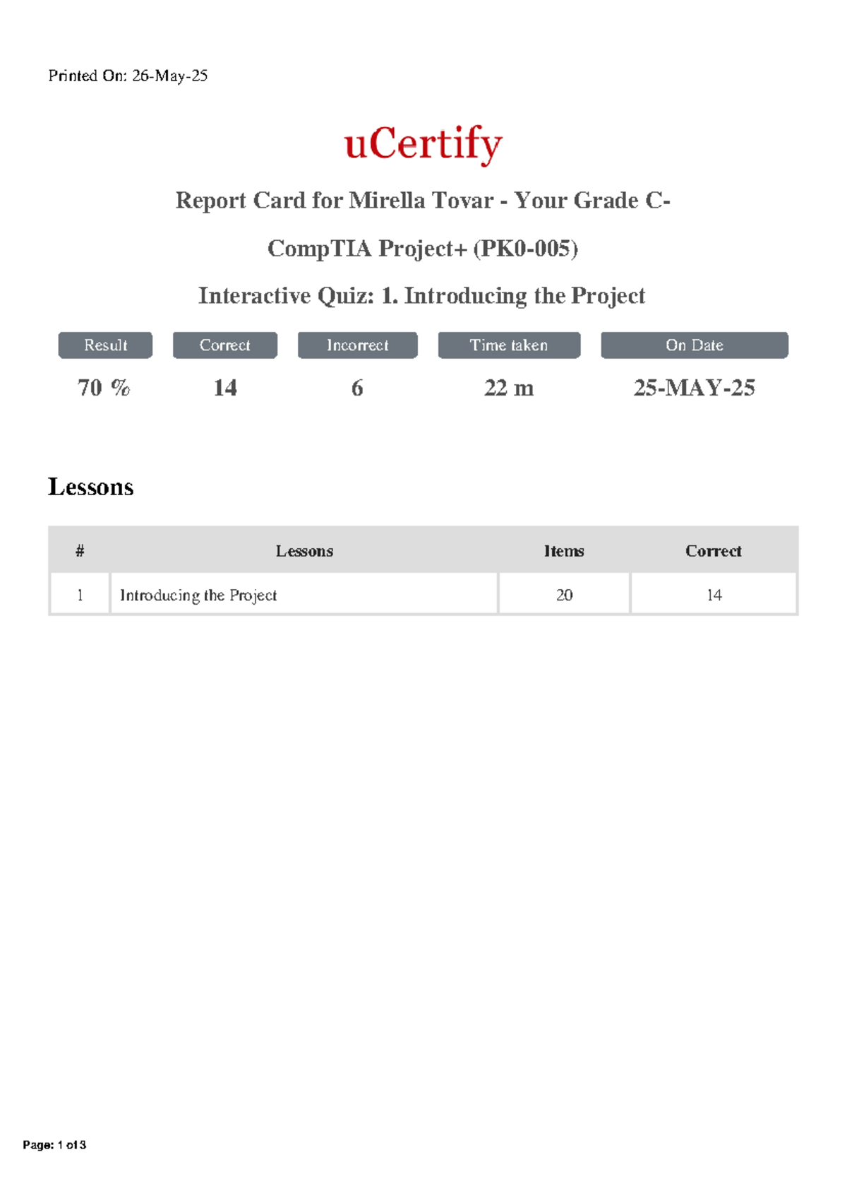 CompTIA Interactive Quiz Report Card for Mirella Tovar - Studocu