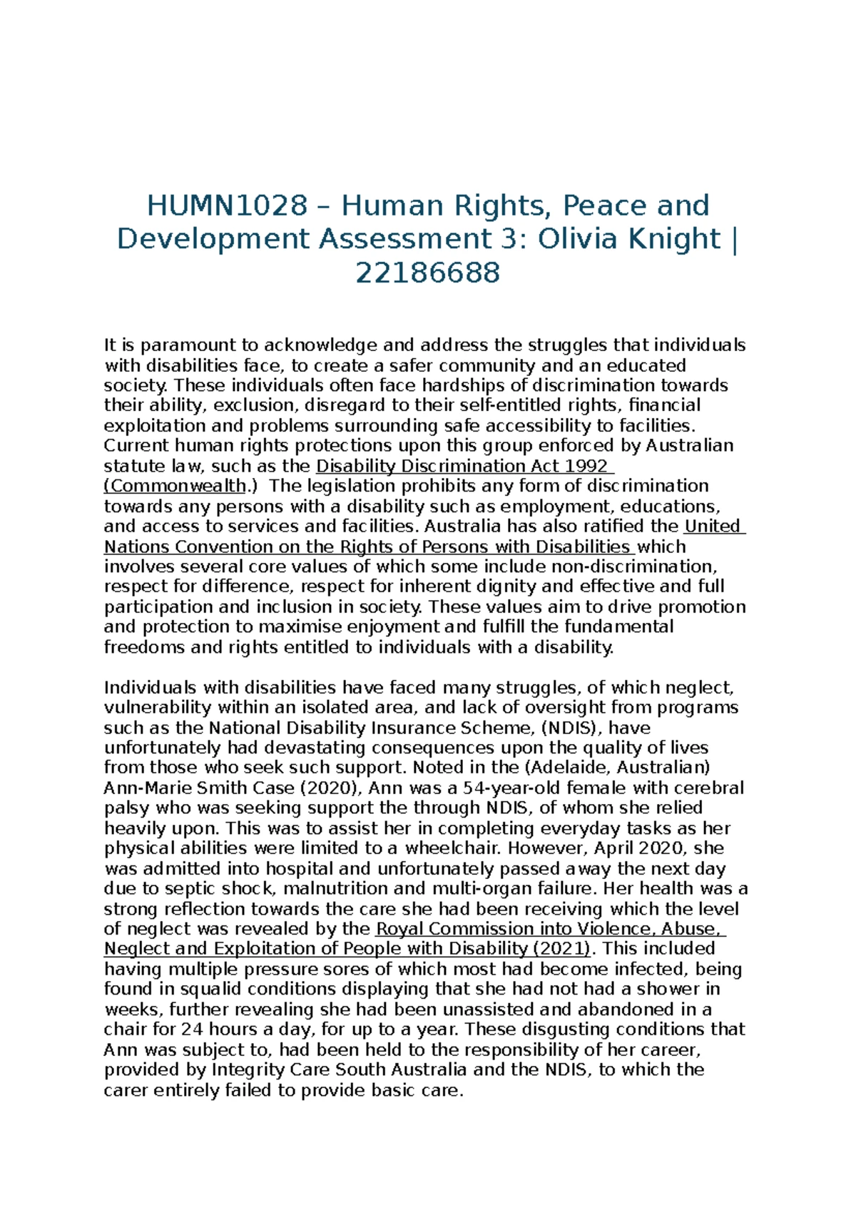 HUMN 1028 Human Rights Assessment 1: Literature Review on Equality and ...