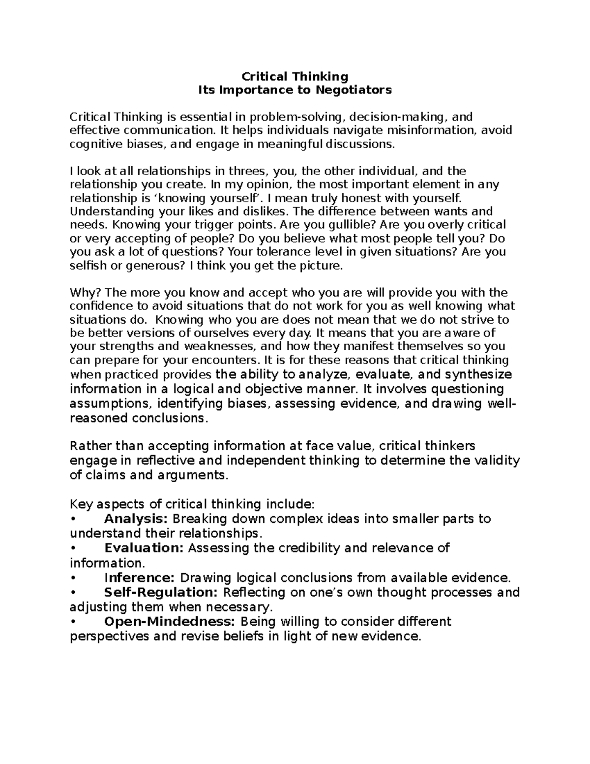 Critical Thinking-Importance in Negotiation - Critical Thinking Its ...