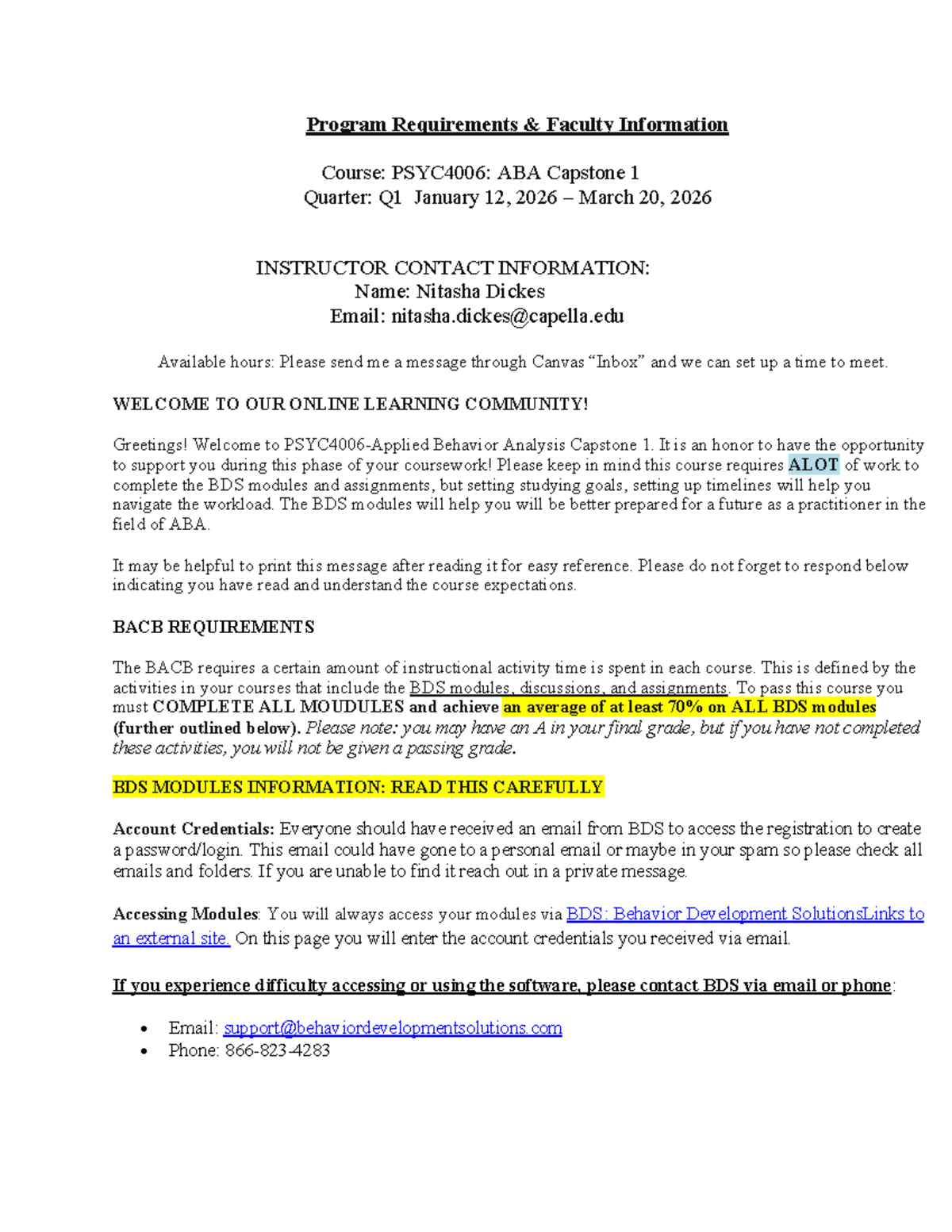 PSYC4006: ABA Capstone 1 Course Requirements & Instructor Info - Studocu