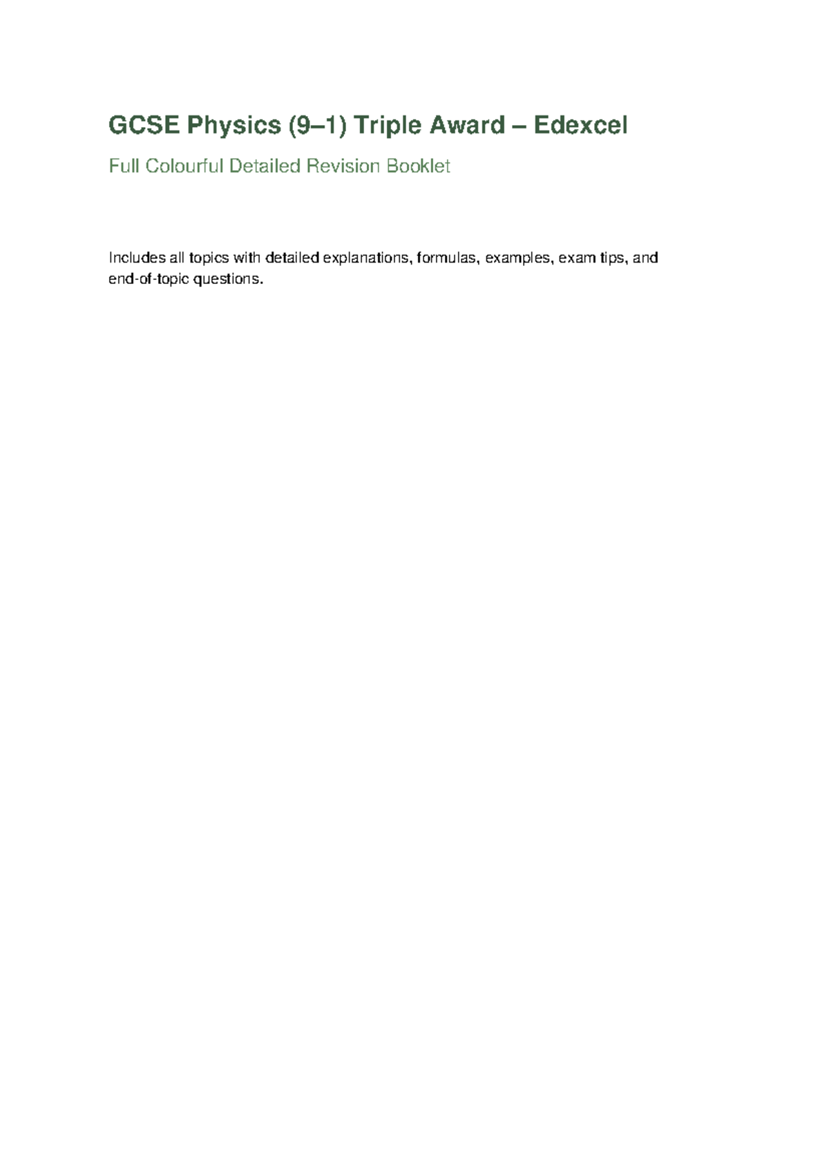 GCSE Physics Triple Award Edexcel Detailed Revision Guide - Studocu