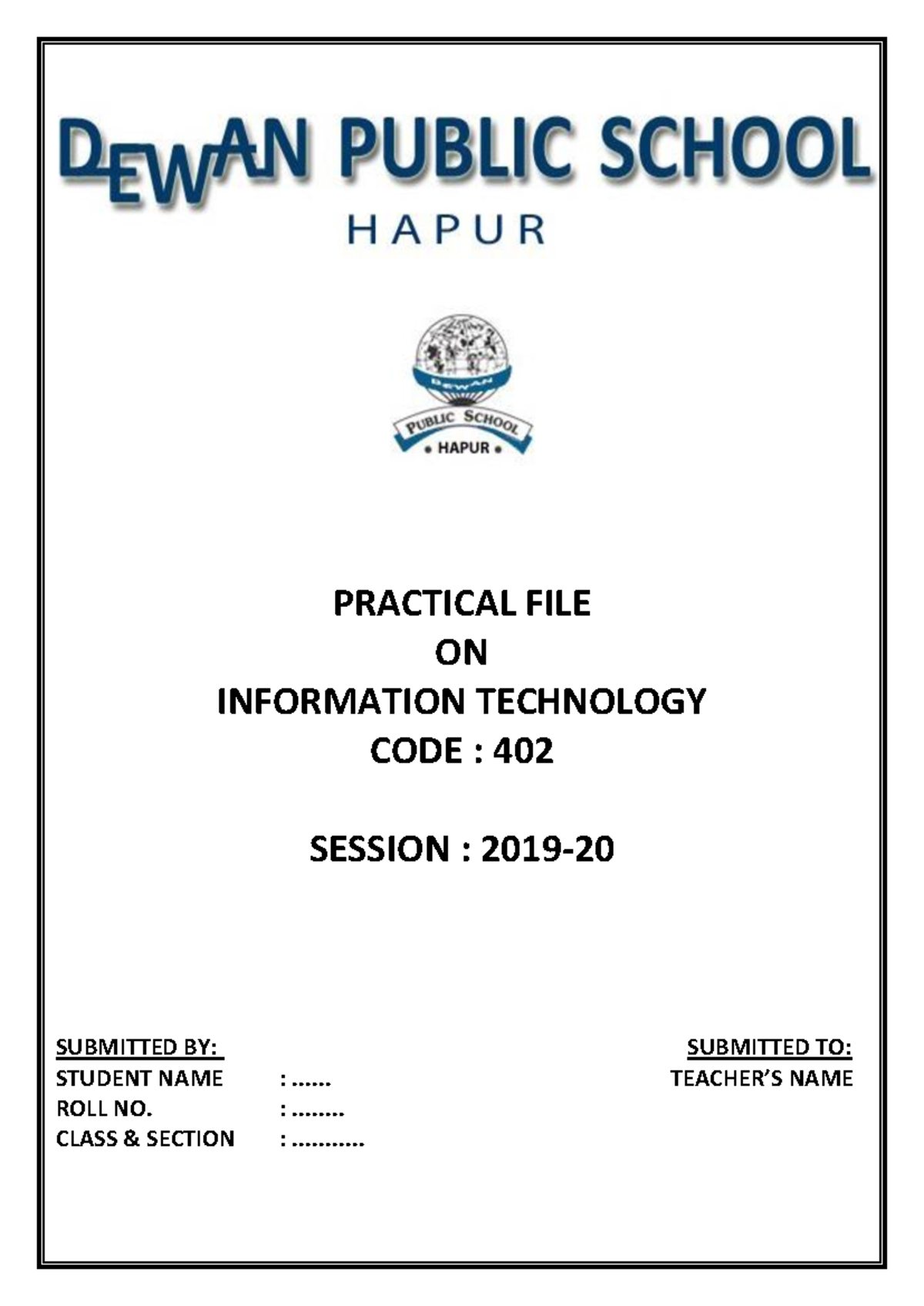 Sample FILE Structure Class X 1578638147 - Bcom - PRACTICAL FILE ON ...