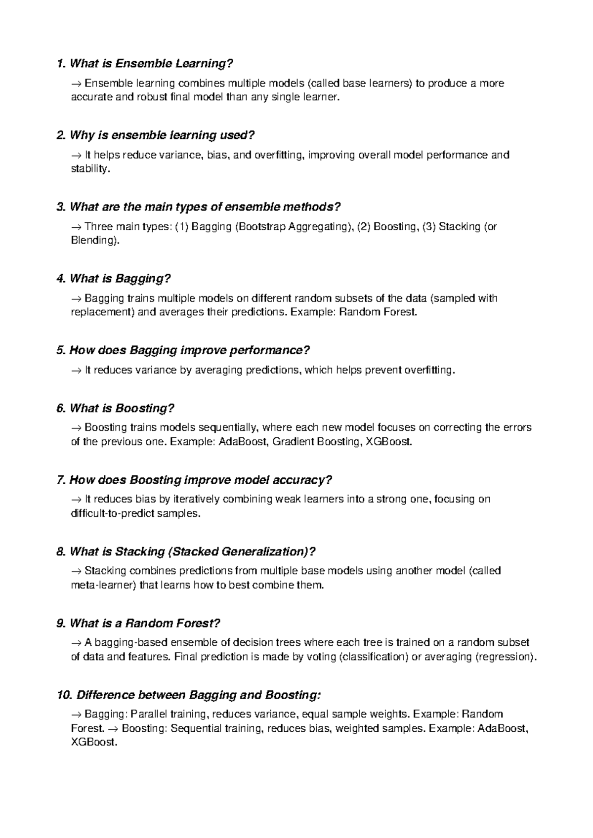 Module 3: Ensemble Learning Viva Questions & Key Concepts - Studocu
