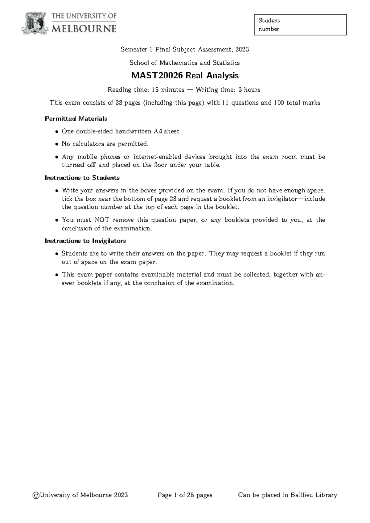 MAST20026 Real Analysis Semester 1, 2022 Exam Solutions and ...