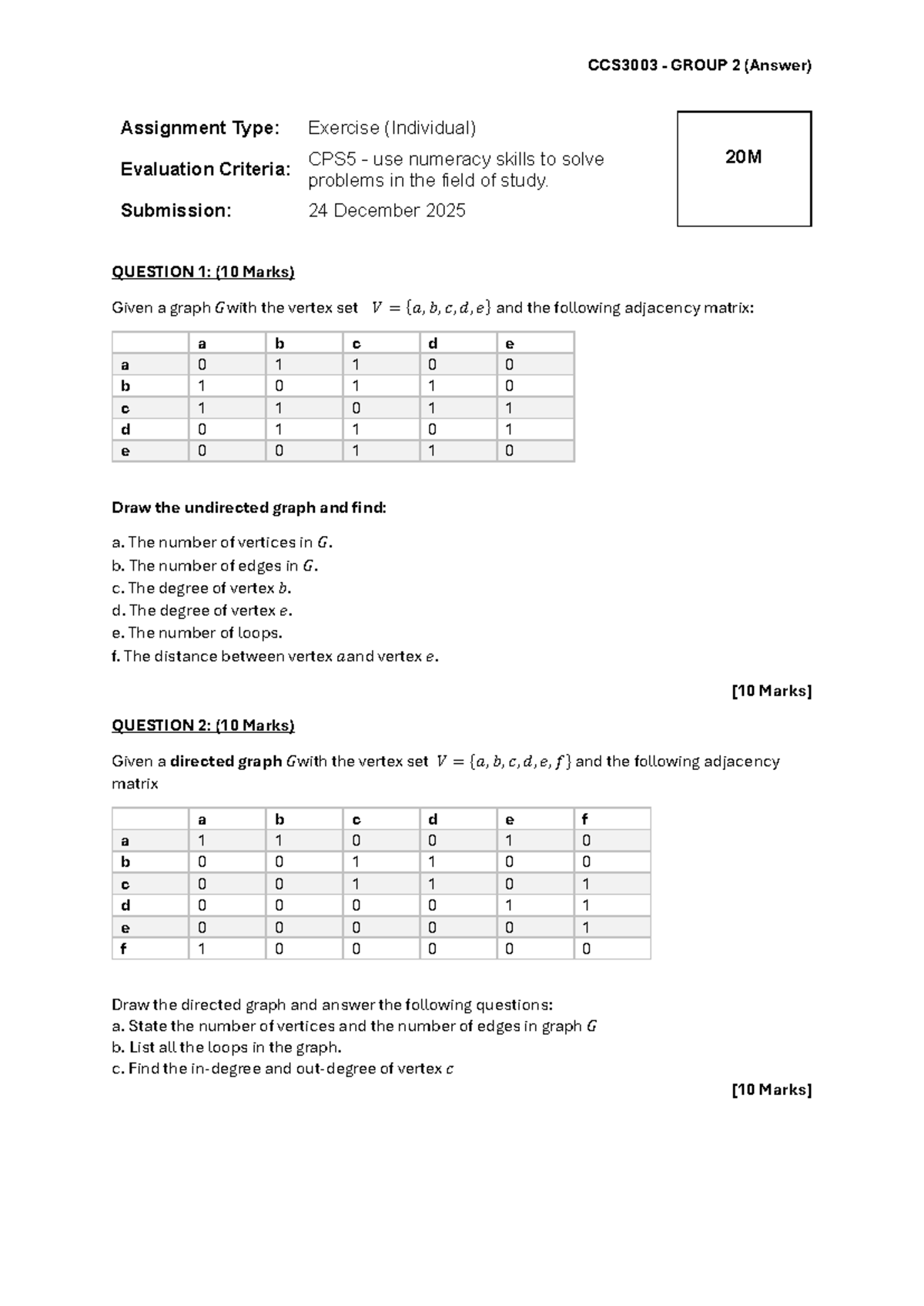 CCS3003 Group 2 Exercise: Graphs Analysis & Solutions - Studocu