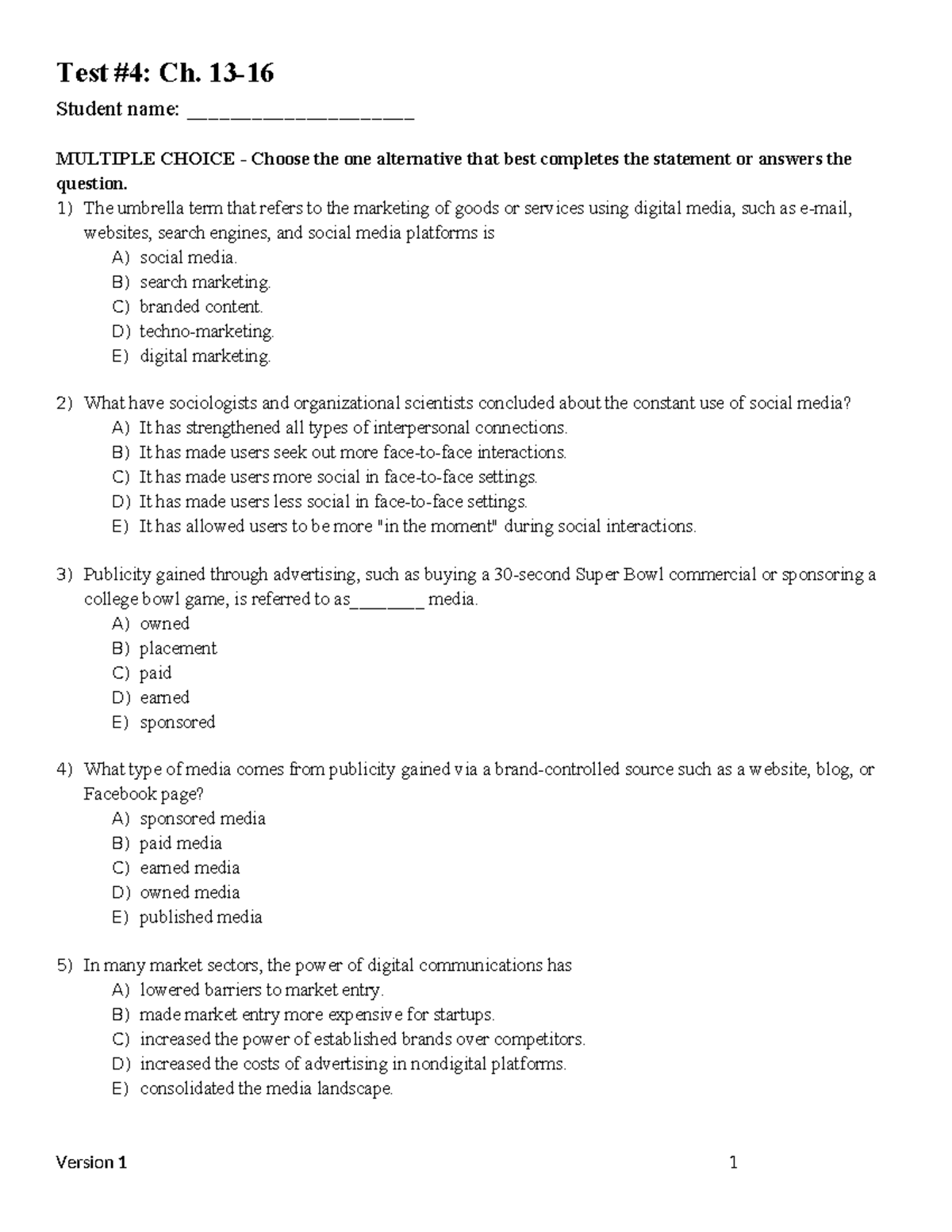 Final Exam Review: Marketing Concepts & Strategies (MKT 101) - Studocu