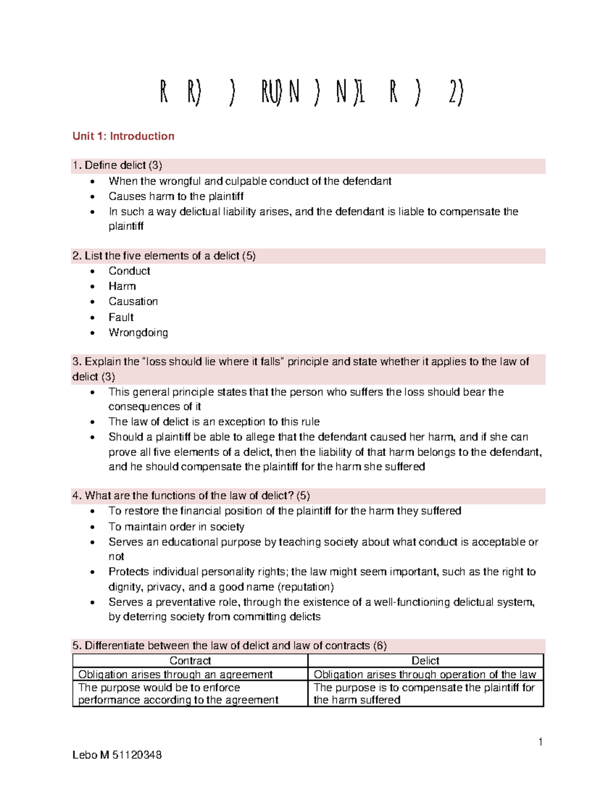 IURI 273 April Test Prep: Understanding Delict and Conduct Elements ...