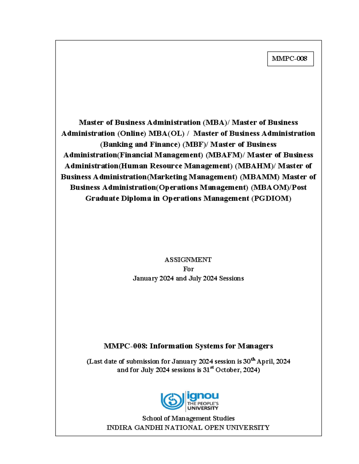 MMPC-008 - Assignment for Information Systems for Managers - Studocu