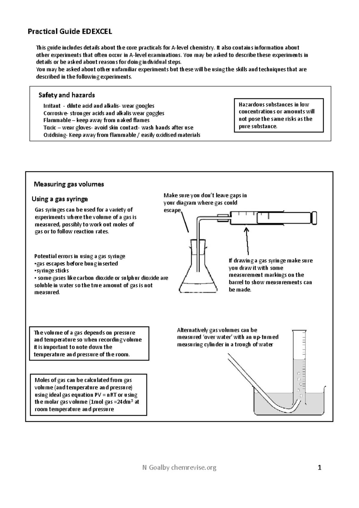Practical Guide for Edexcel Chemistry: Gas Syringe Techniques - Studocu