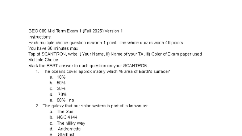 GEO 009 Mid Term Exam 1 & 2 Study Guide (Fall 2025) - Studocu