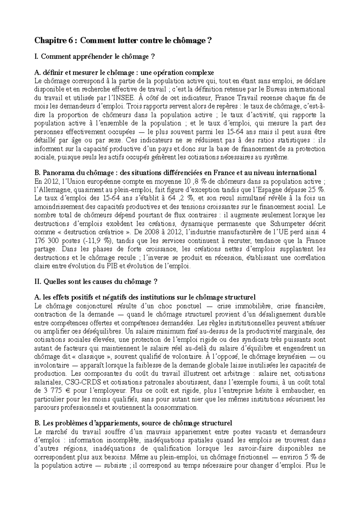 Sciences Economiques - Terminale - Le chômage : Comment lutter contre le chômage ? Diagram