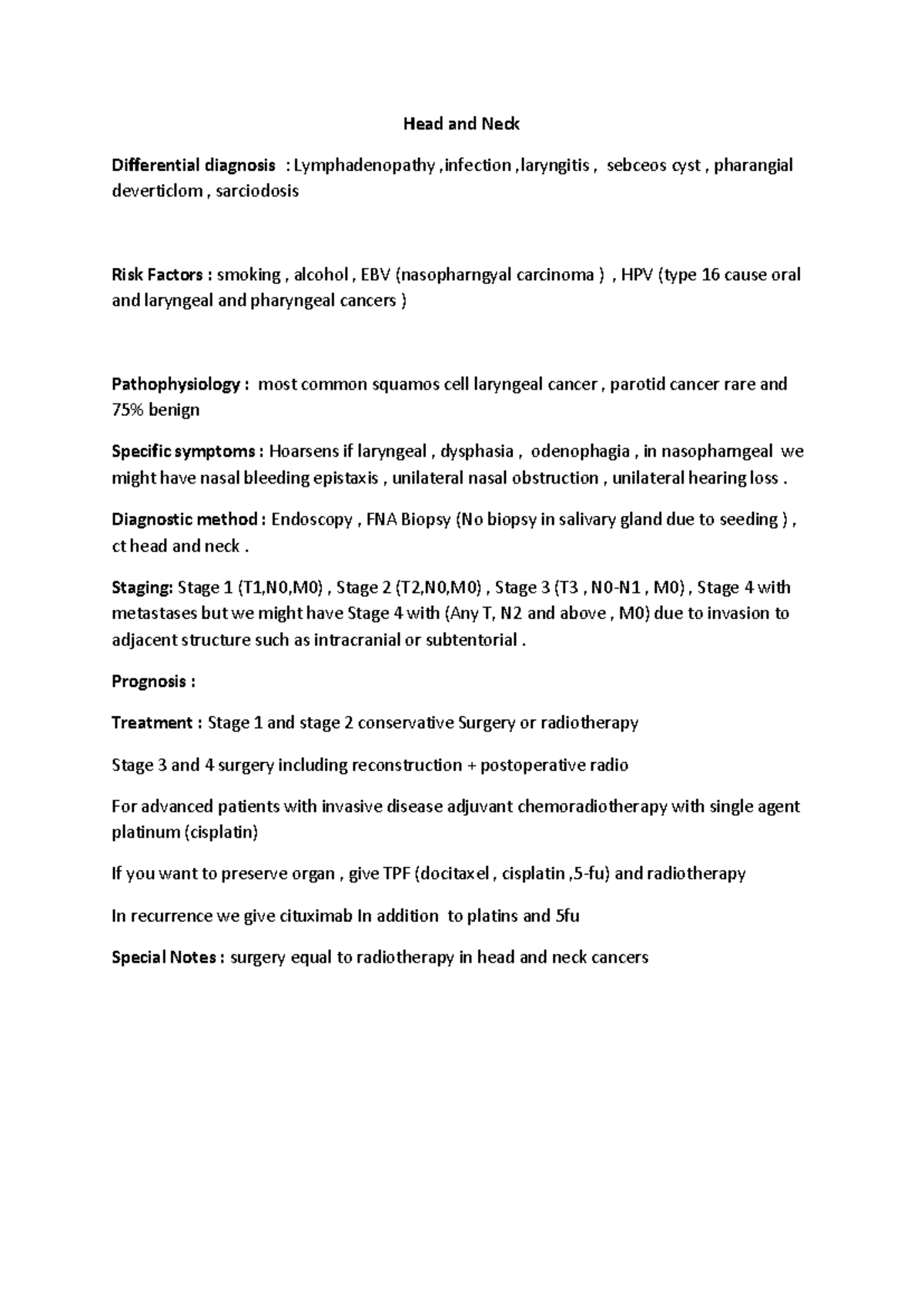 Head and Neck Cancer: Differential Diagnosis and Treatment (MED 101 ...