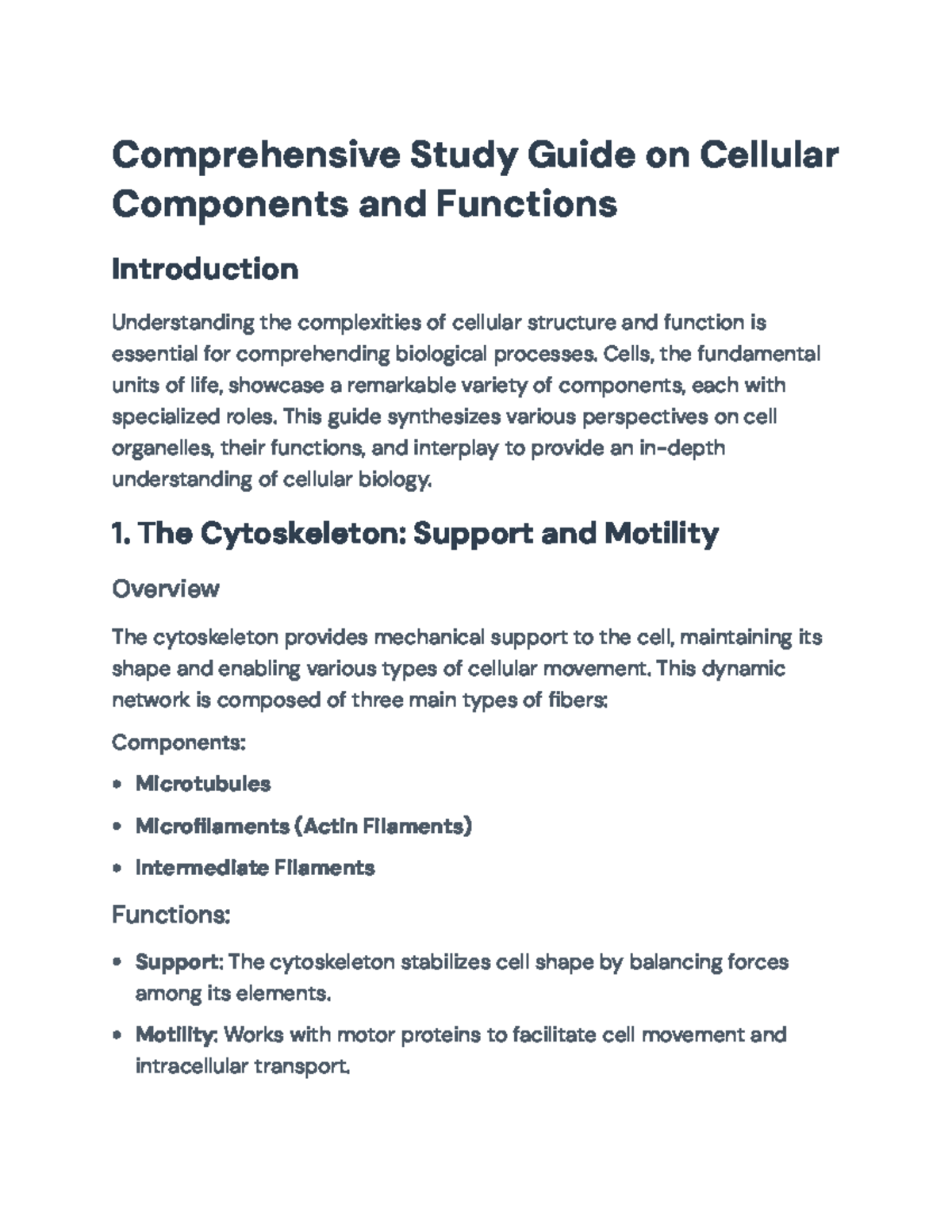 Comprehensive Study Guide on Cellular Biology Concepts and Functions ...