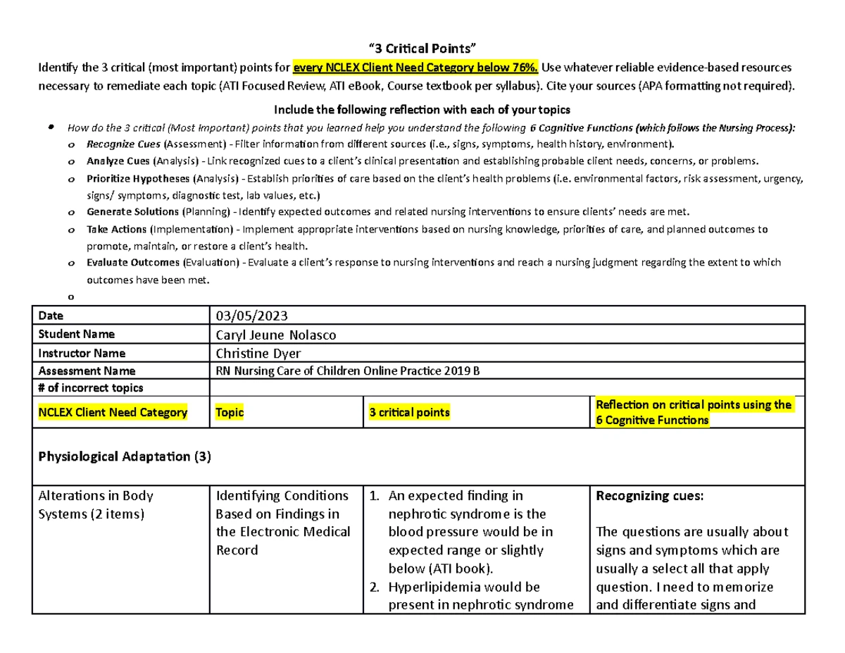 NCLEX RN Pediatric Nursing Practice A - 3 Critical Concepts Remediation ...