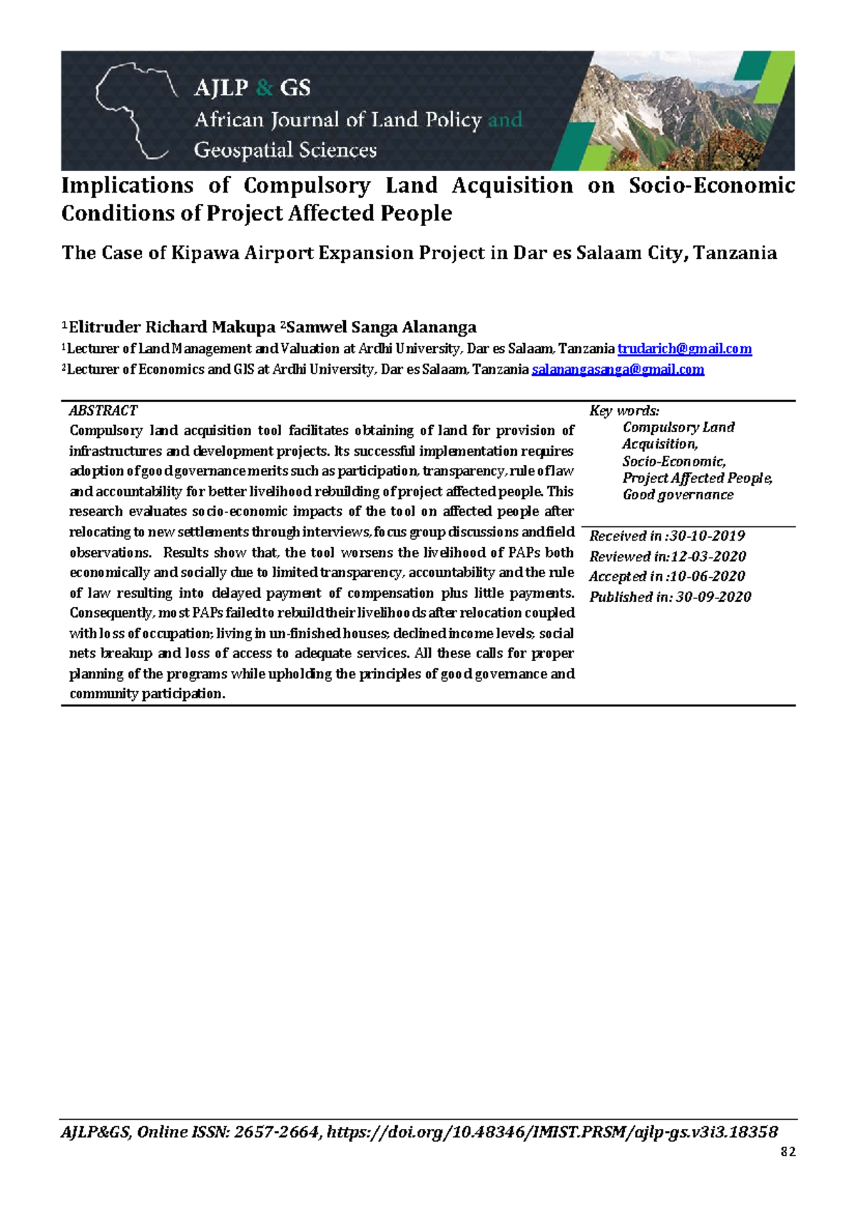 Impacts of Compulsory Land Acquisition on Project Affected People ...