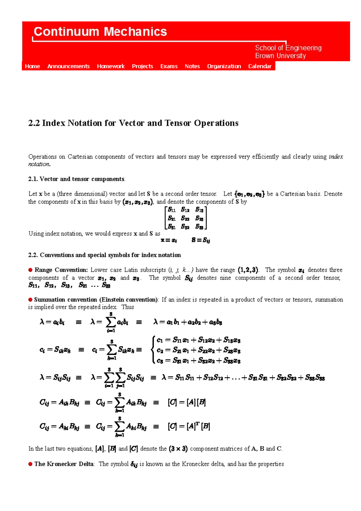 Index Notation for Vector and Tensor Operations - Homework 2.2 - Studocu