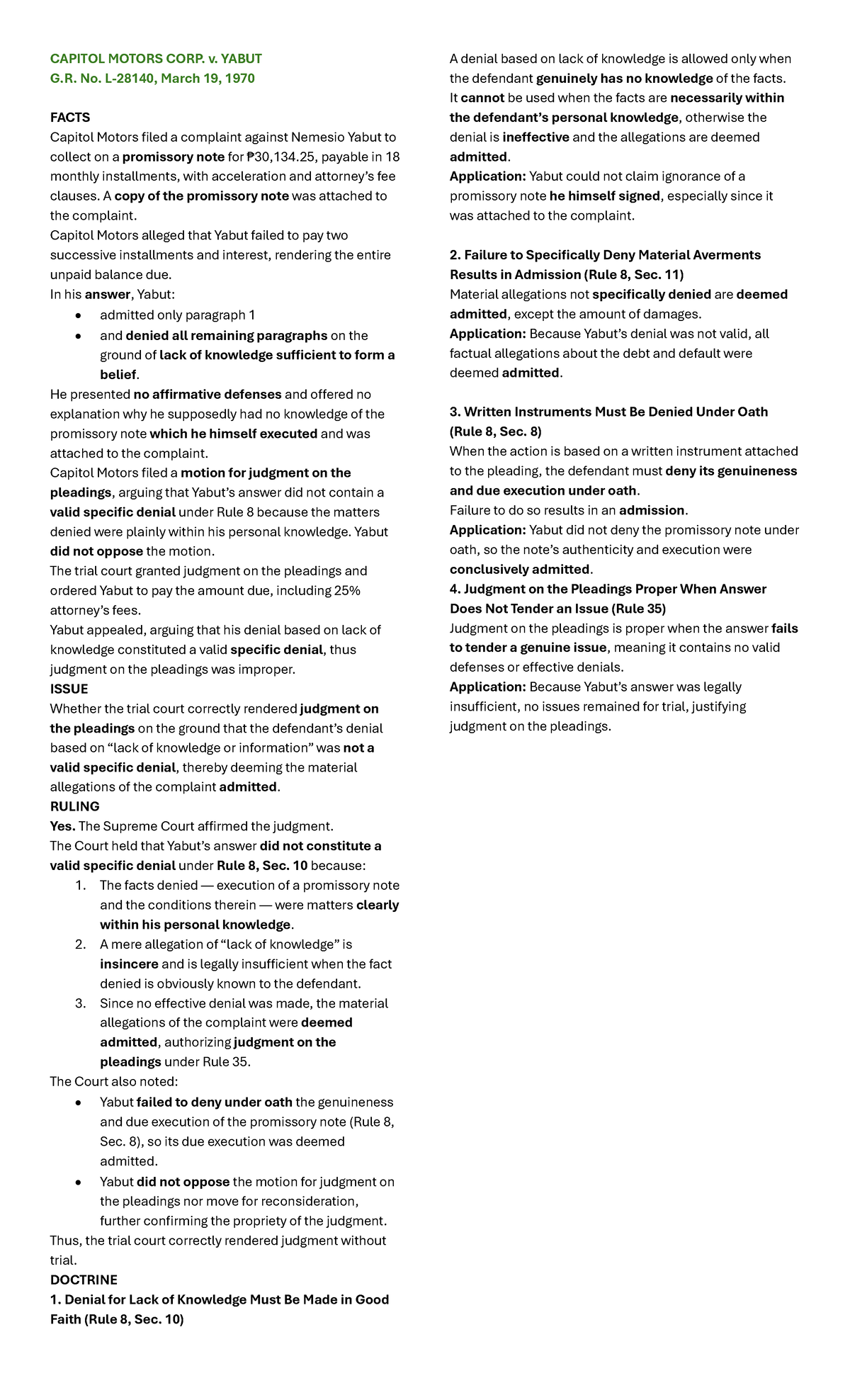 Civil Procedure Case Summaries: Nov 2025 Updates - Studocu