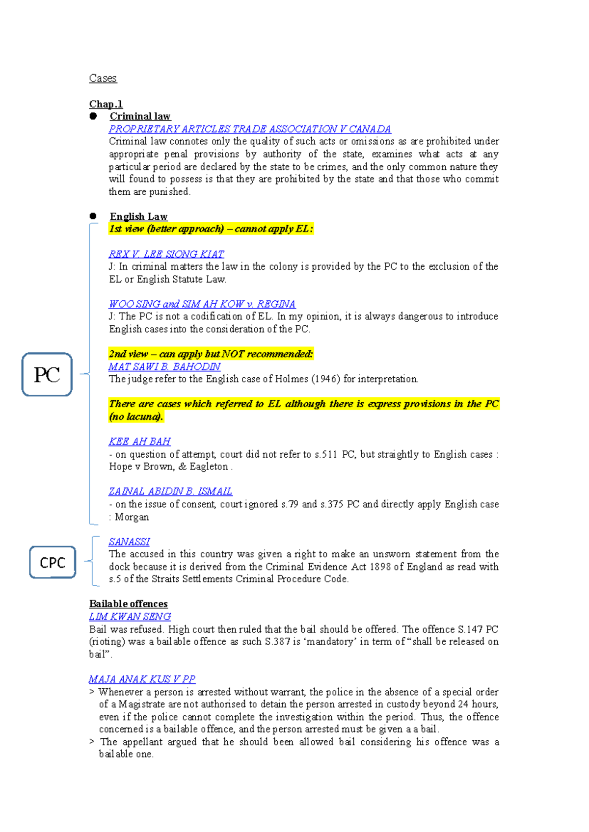 Criminal Law Cases: Chapter 1 Overview and Key Judgments - Studocu