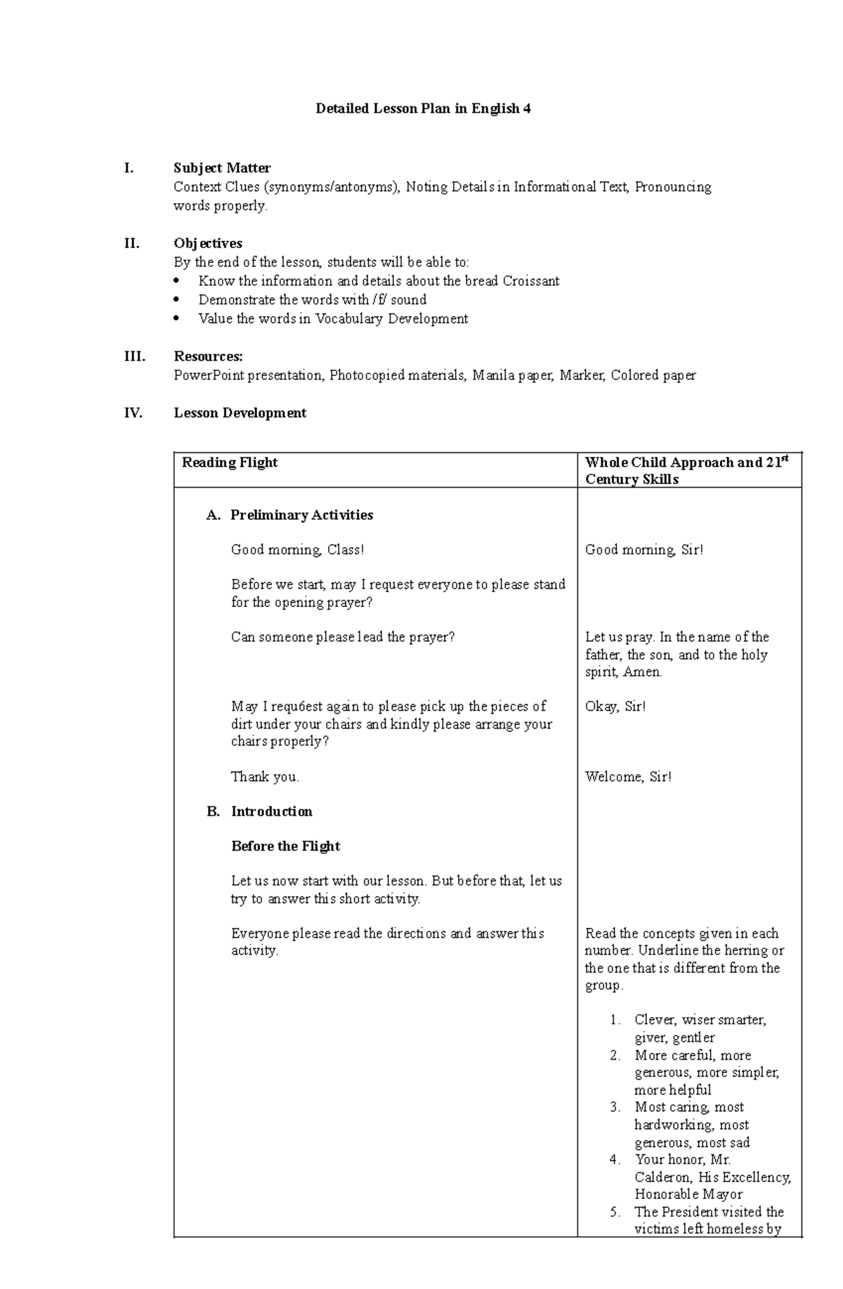 IDCC DLP - DLP - Detailed Lesson Plan in English 4 I. Subject Matter ...