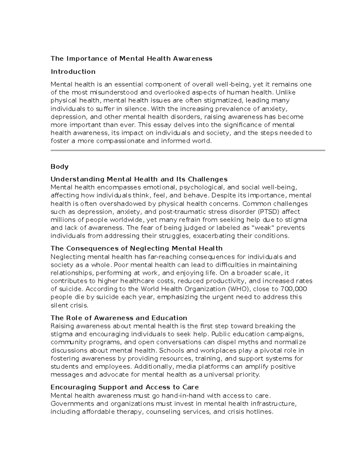 The Importance of Mental Health Awareness - The Importance of Mental ...