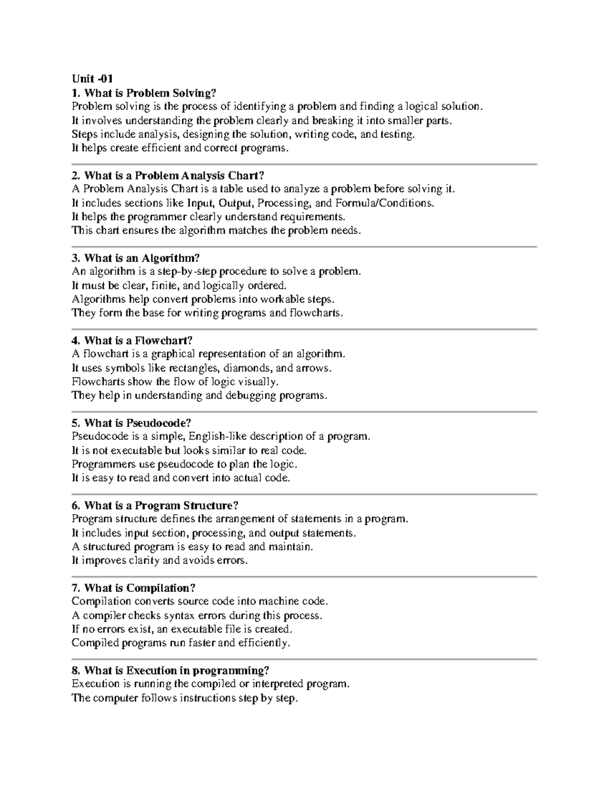 Unit WISE Notes - Important Questions for C Programming Concepts - Studocu