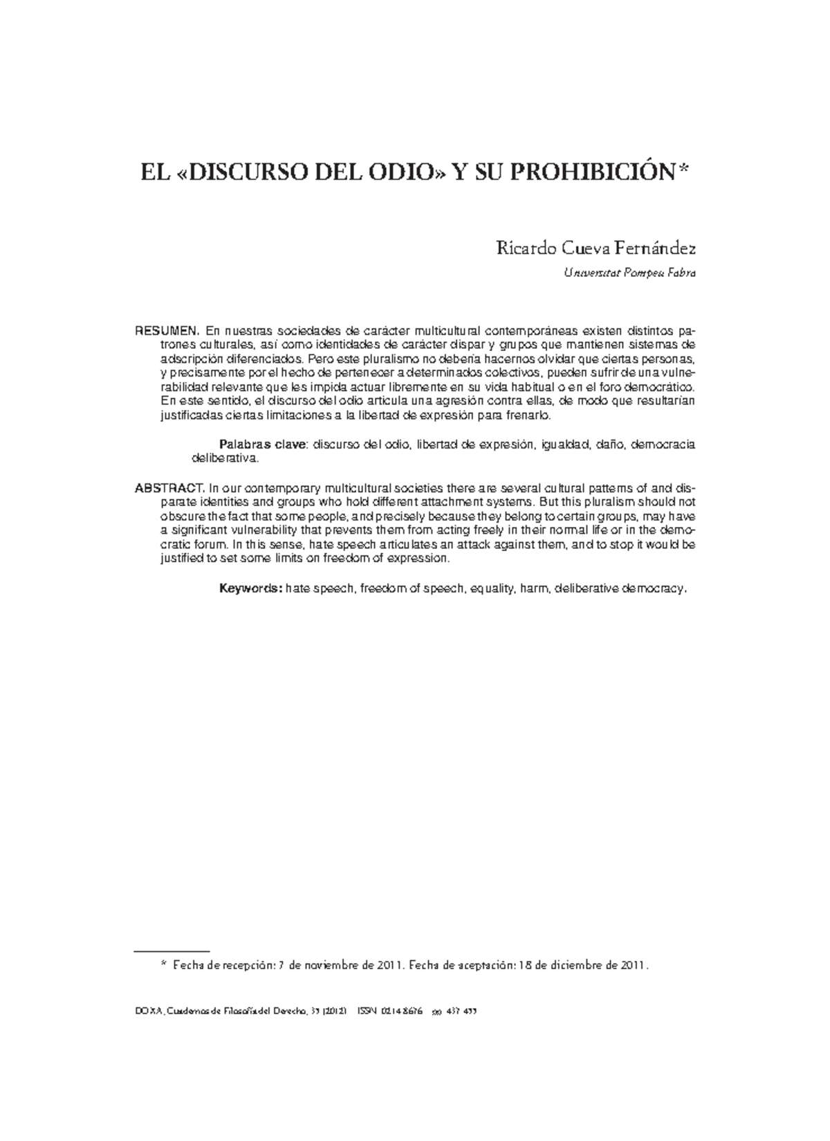 Cueva, Discurso de odio - El «discurso del odio» y su prohibición 437 ...