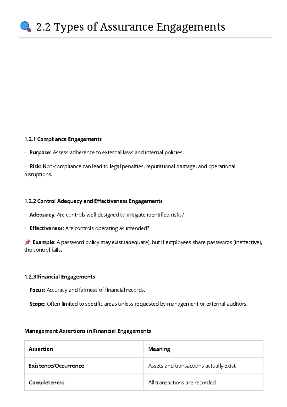 Chapter 1.3 - Types of Assurance Engagements Overview - Studocu