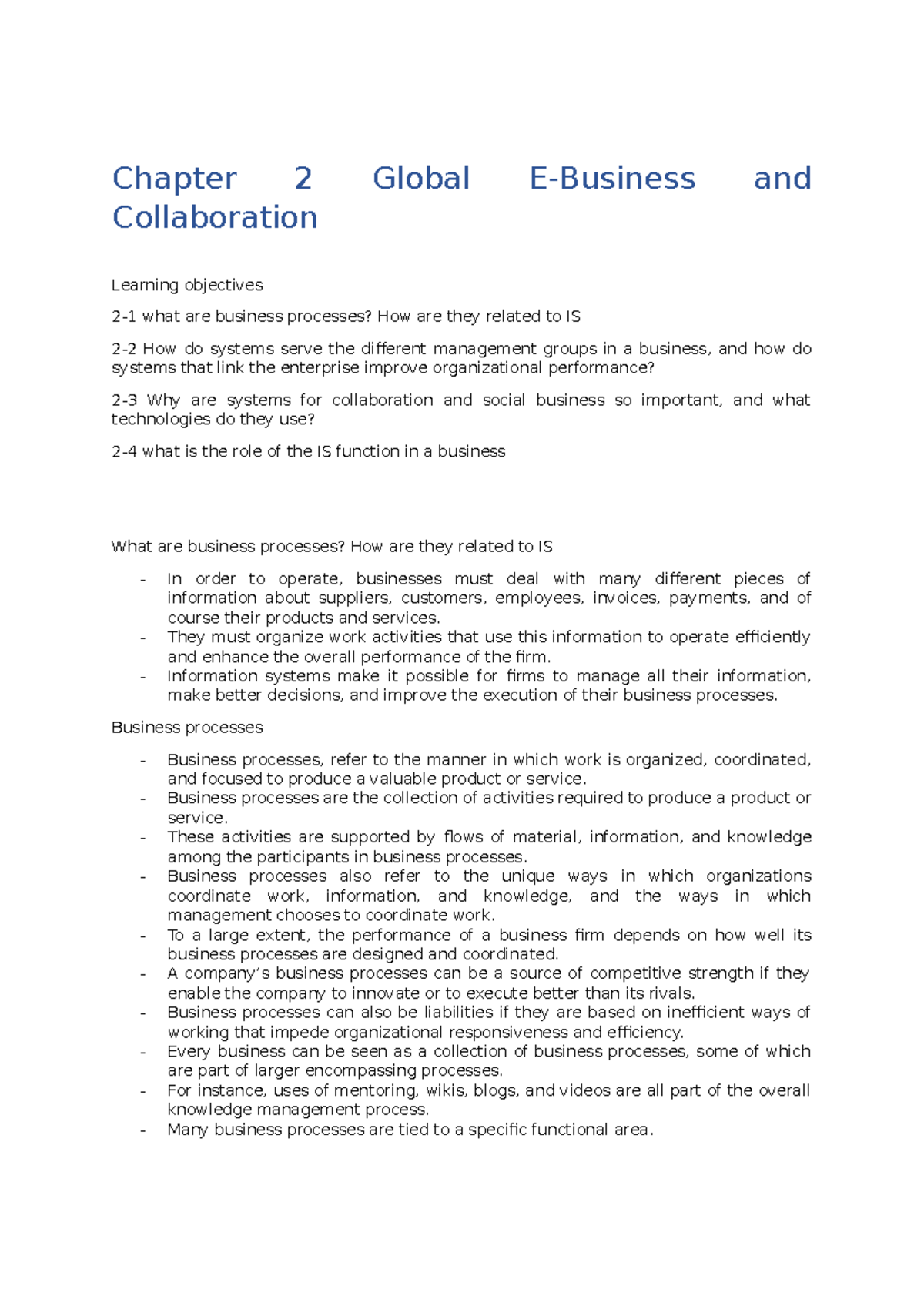 Chapter 2 Global E - Lecture Notes on Business Processes and ...