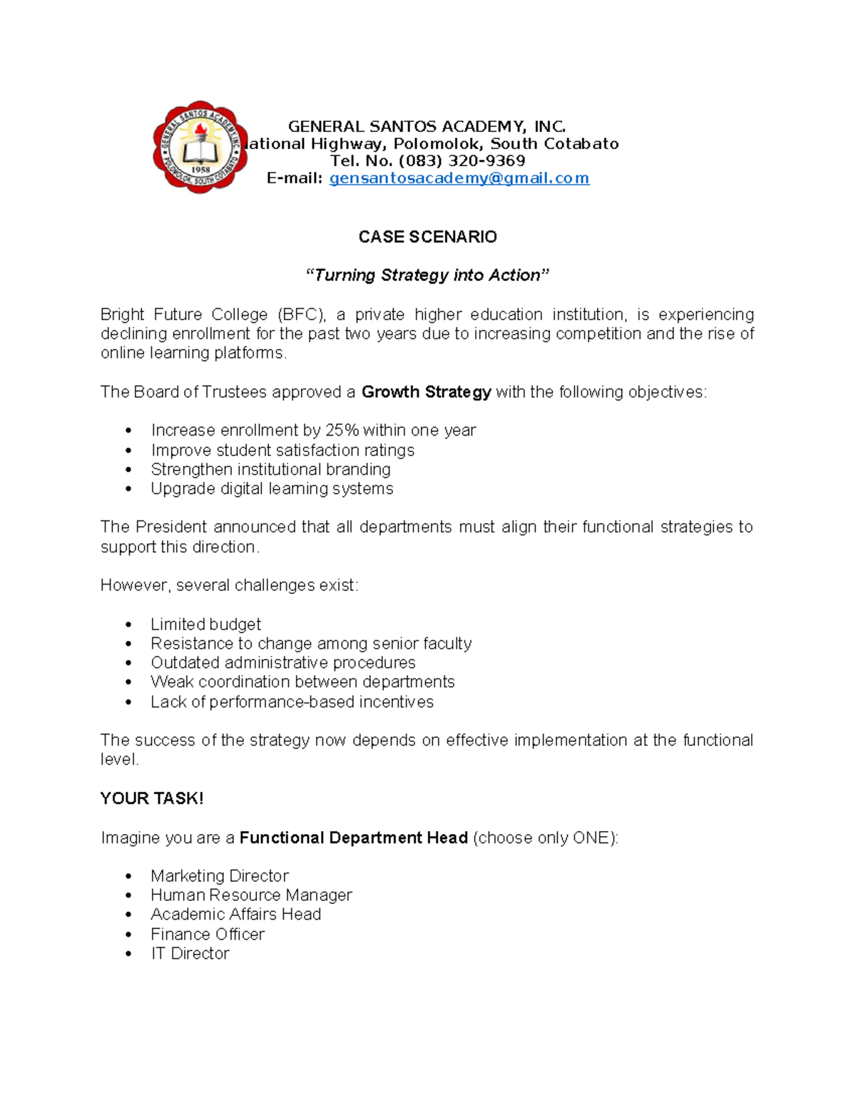 BFC Growth Strategy Implementation: Case Study Analysis - Studocu