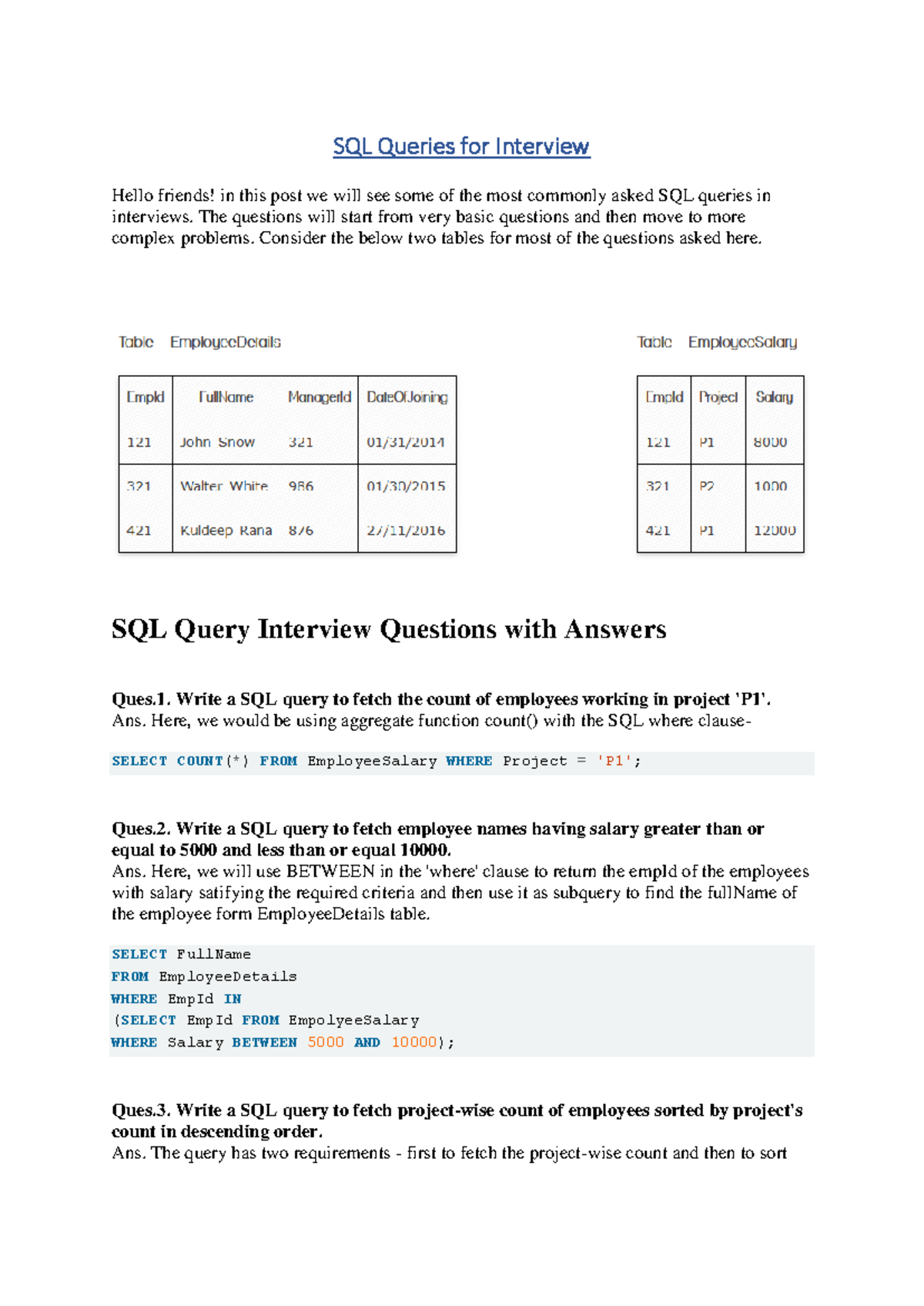 SQL Interview Questions & Answers: Essential Queries Guide (396323952 ...