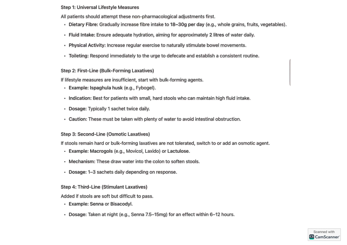 Constipation Management: Lifestyle & Laxative Guidelines (CS) - Studocu