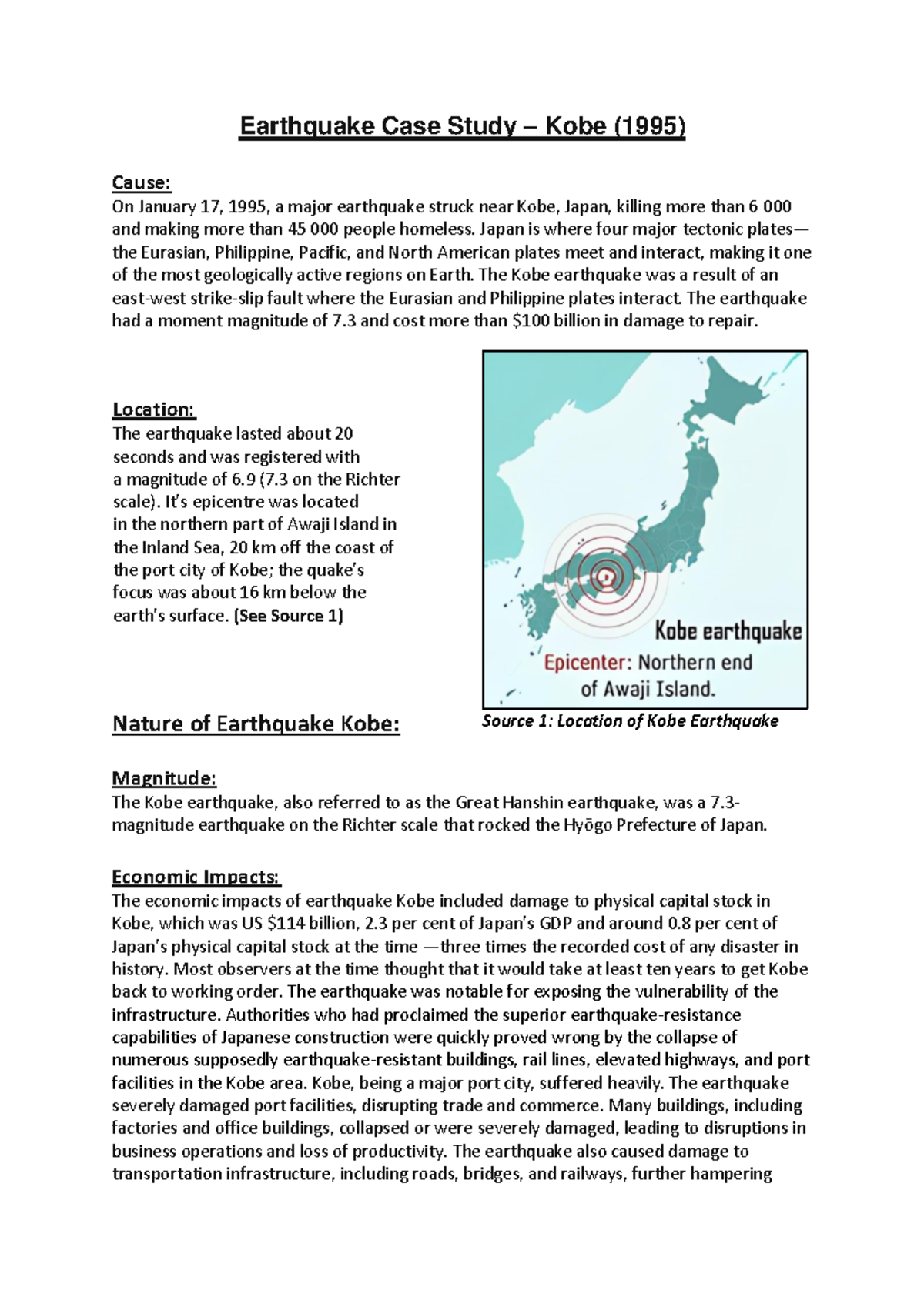 Case Study - Impact of the 1995 Kobe Earthquake (Japan) - Studocu