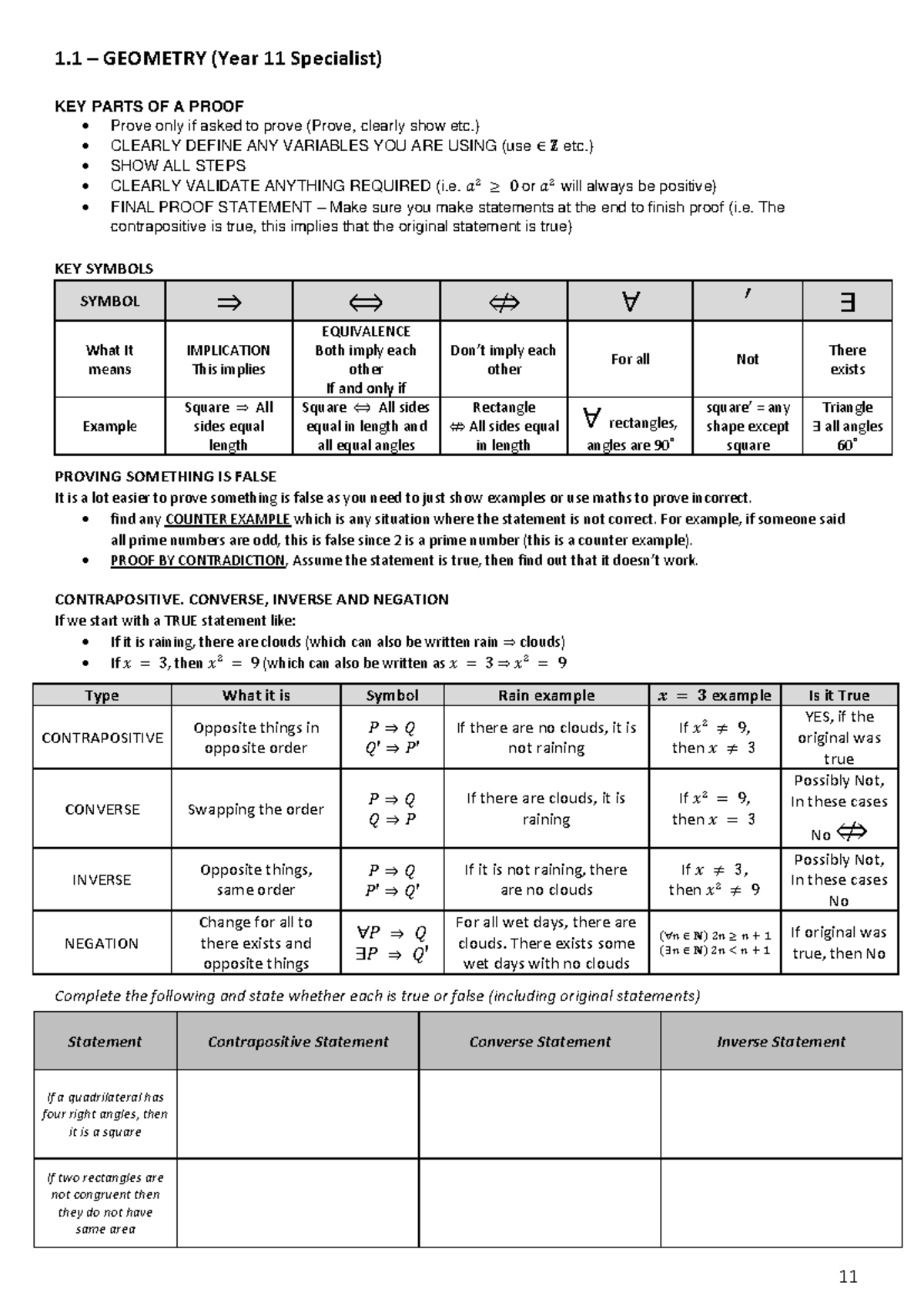 1.1 - Geometry (Year 11 Specialist) Geometric Proofs Guide - Studocu