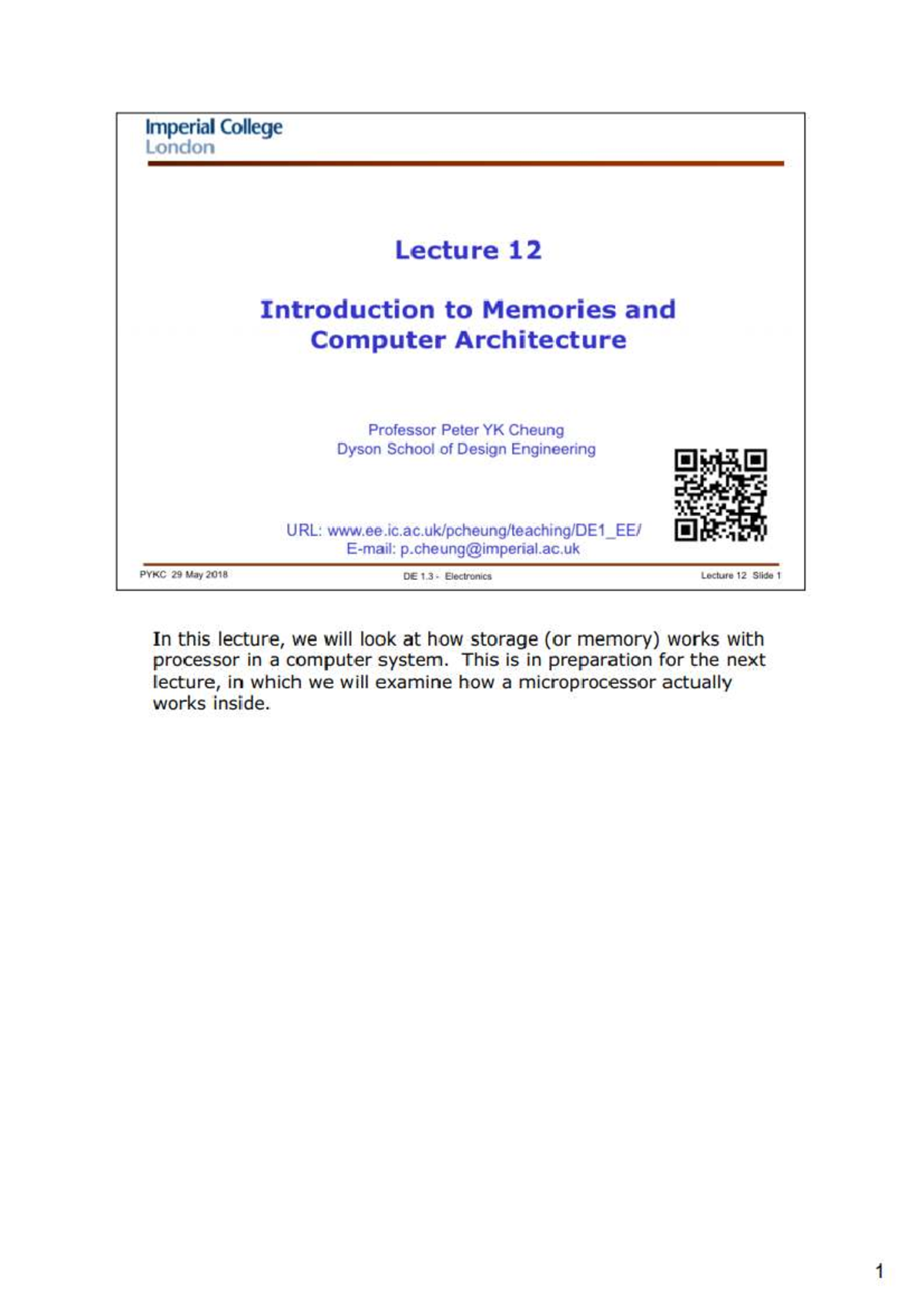 DE 1.3 Electronics Lecture 12: Understanding Memory & Computer ...