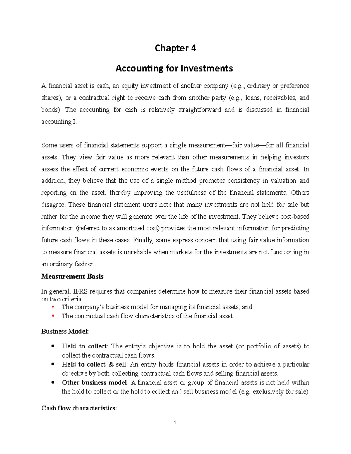 Chapter 4 - Accounting for Investments in Financial Assets - Studocu