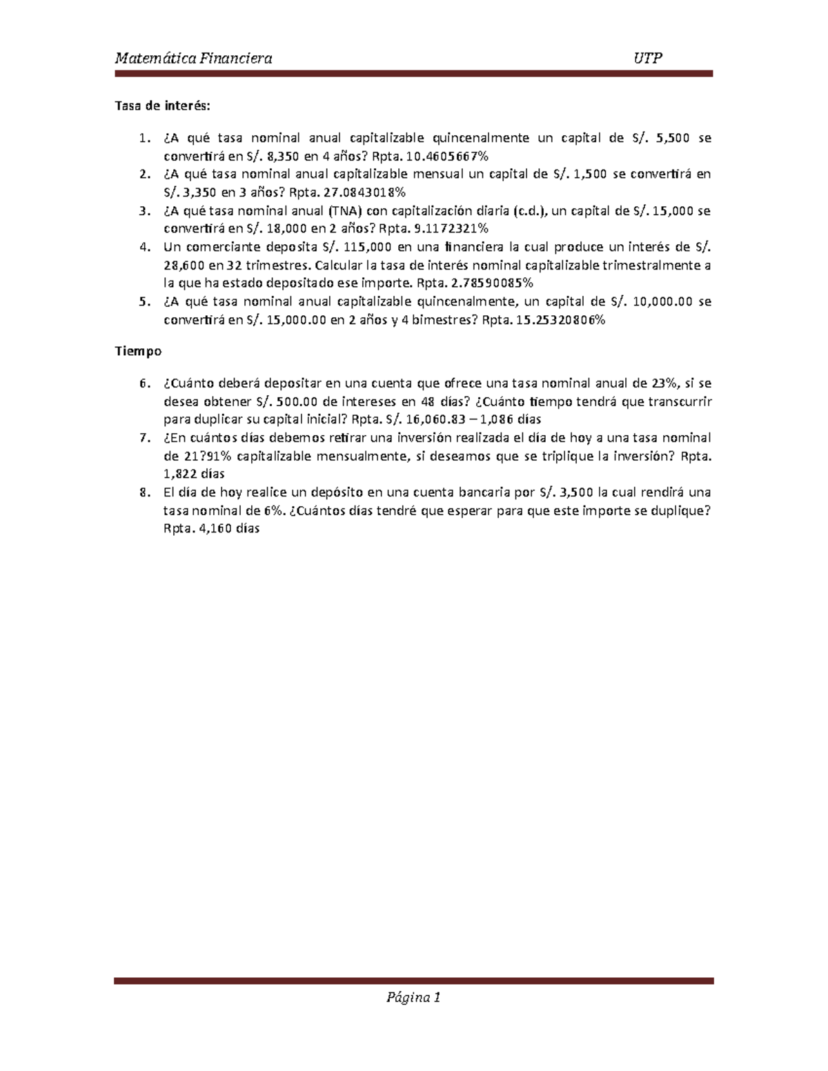 S07 - Ejercicios de Tasa de Interés y Tiempo en Matemática Financiera ...