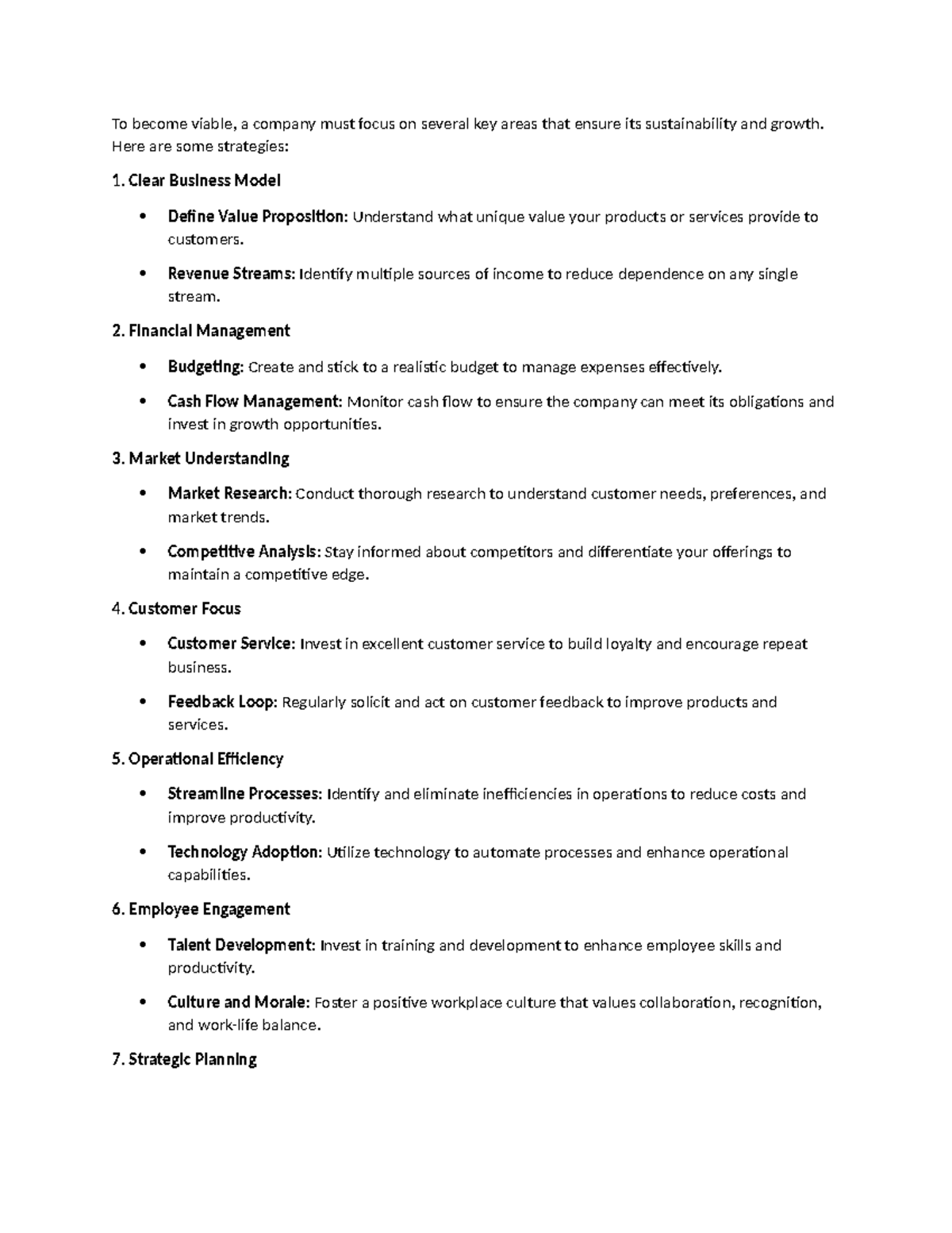 Business model - Notes - To become viable, a company must focus on ...