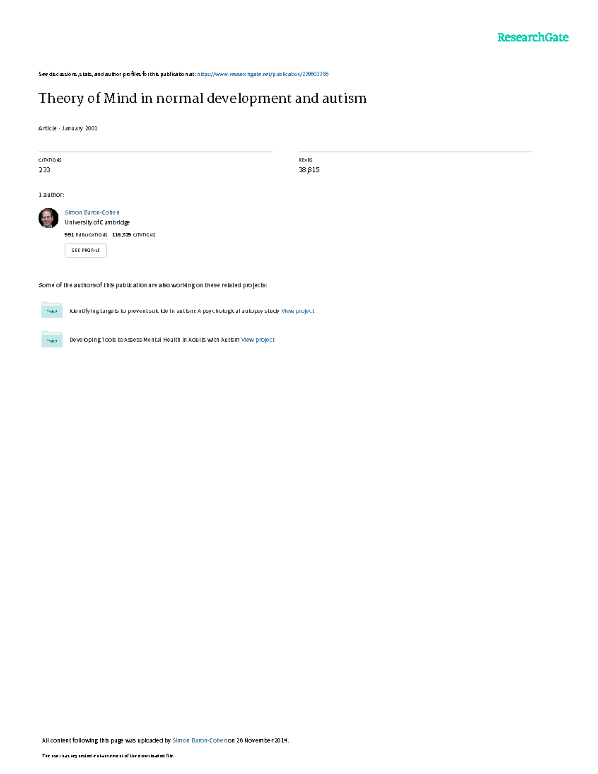 2 Theory of Mind in normal development and autism - See discussions ...